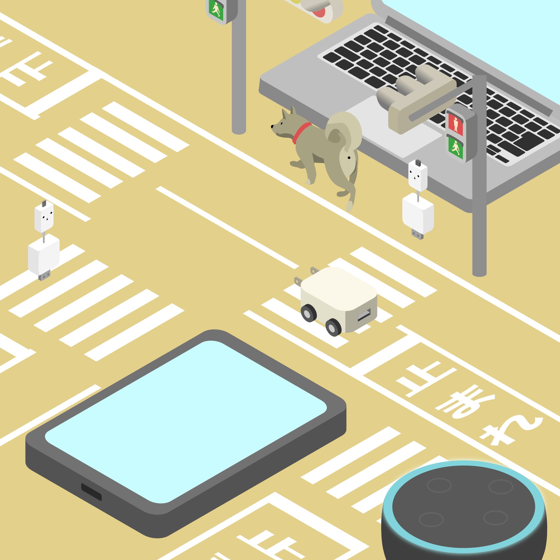 通信機器と柴犬-1