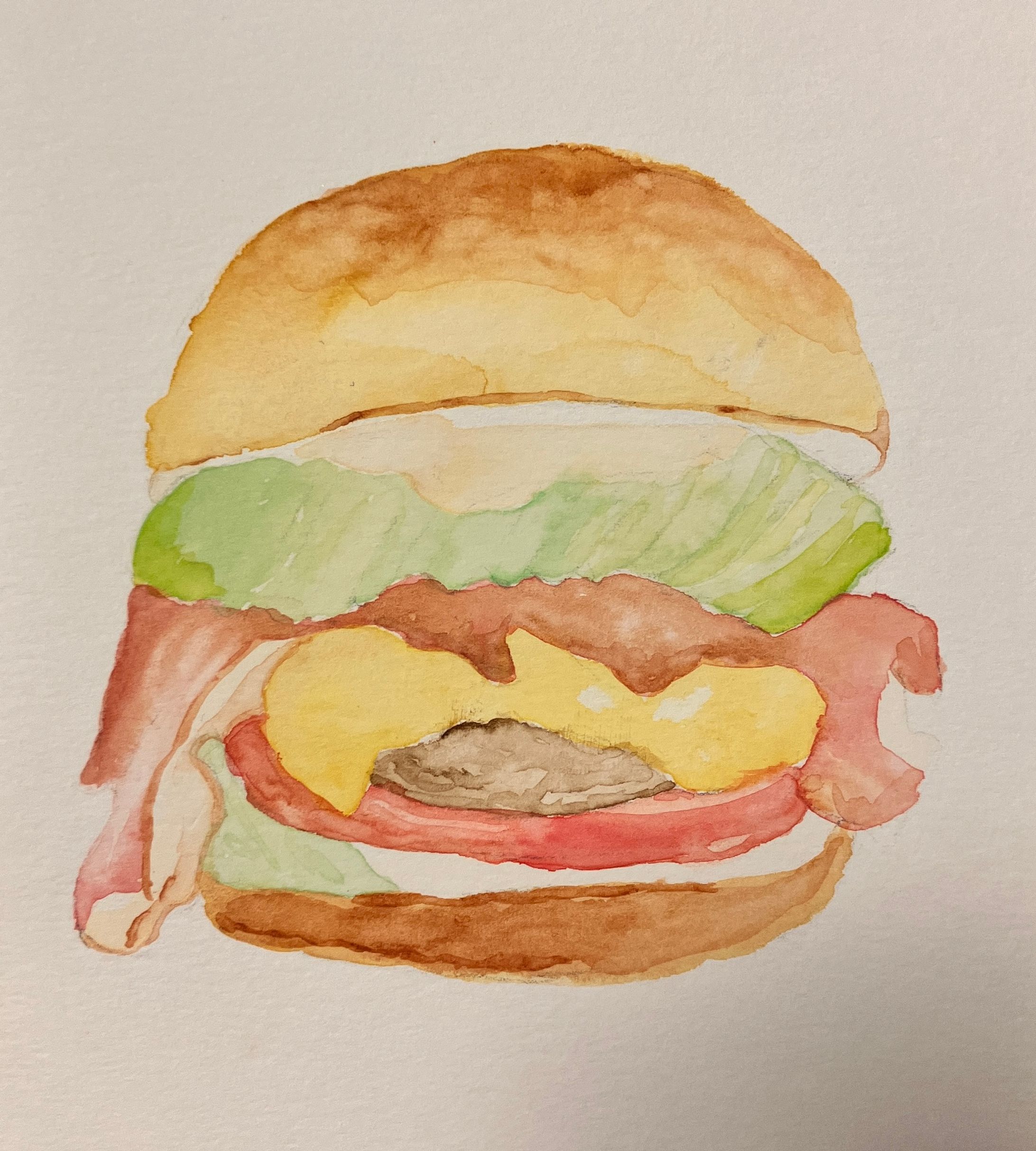 水彩　アボガドベーコンチーズバーガー-1