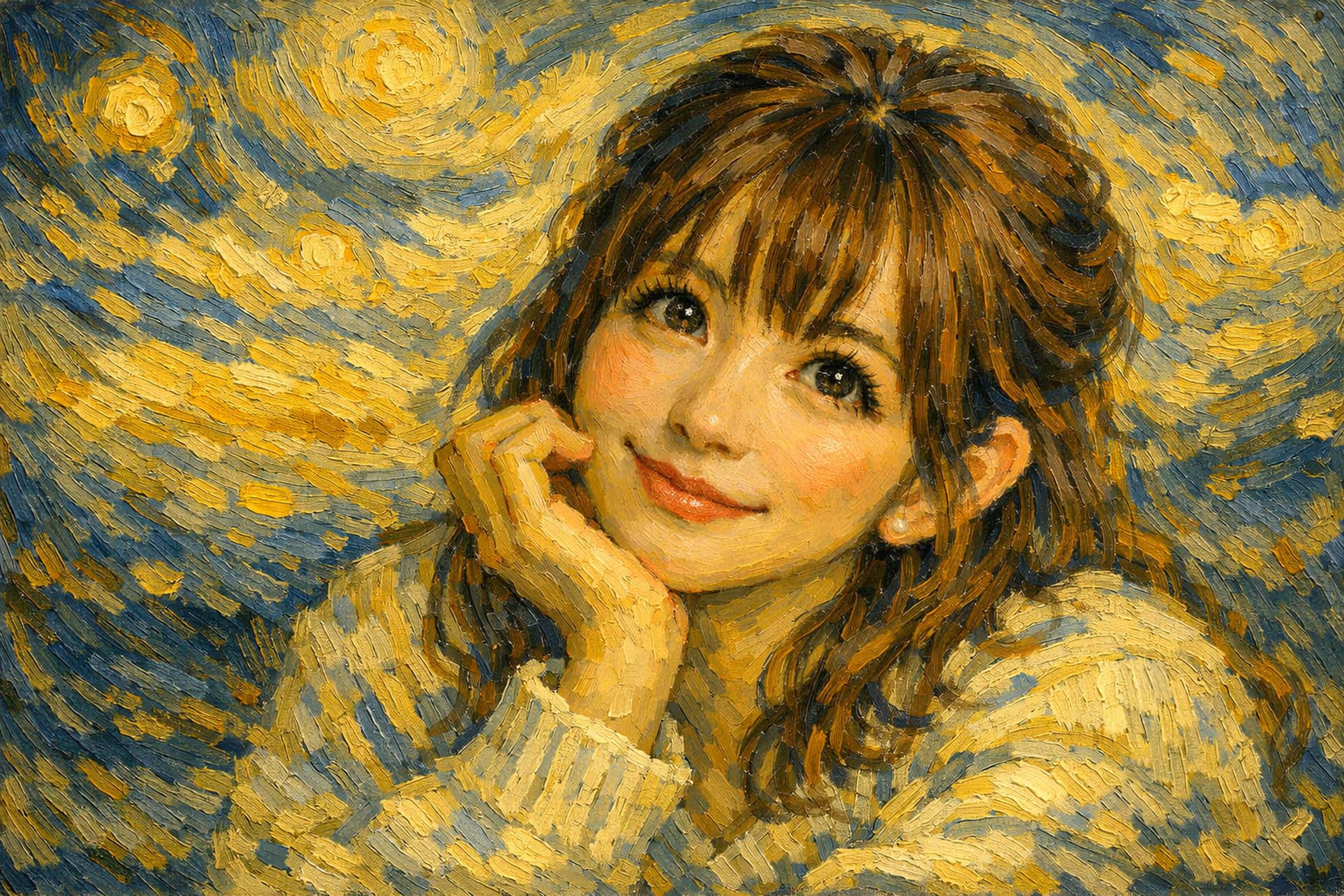 ゴッホ風筆致で描く現代日本人女性-1