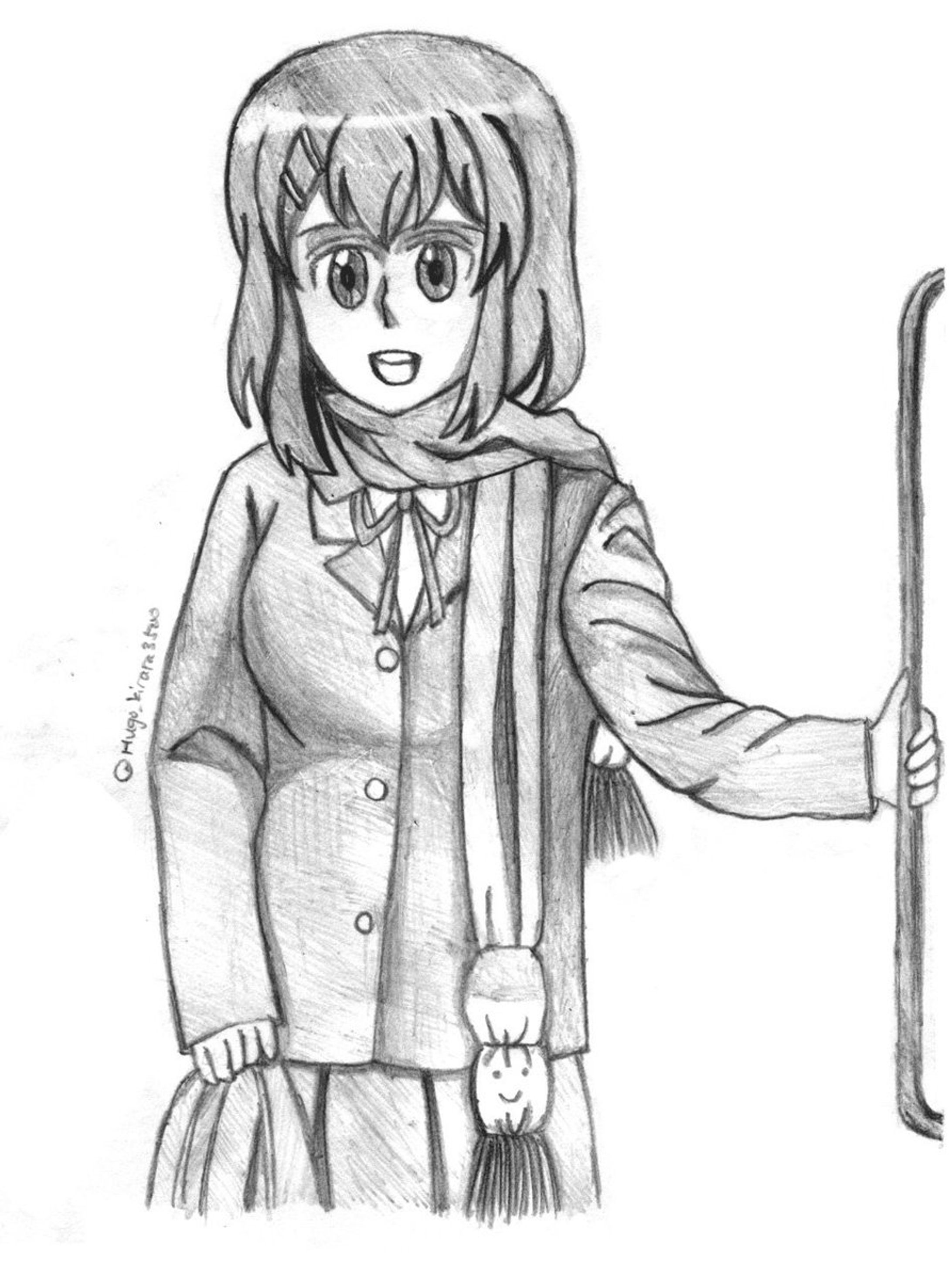 (Pencil drawing) (Fanart) Yui in train (student)-1