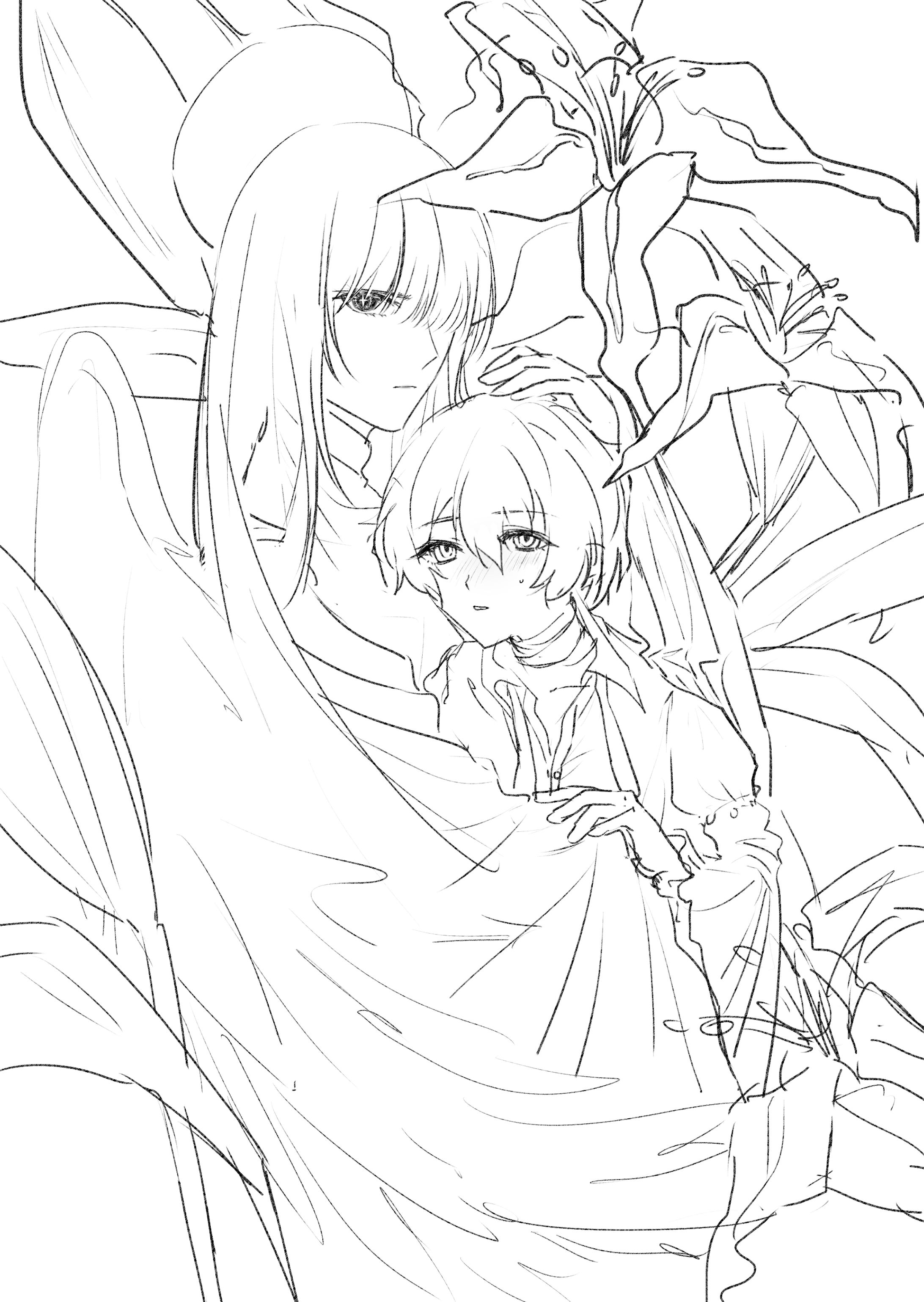 複数キャラのラフ-1