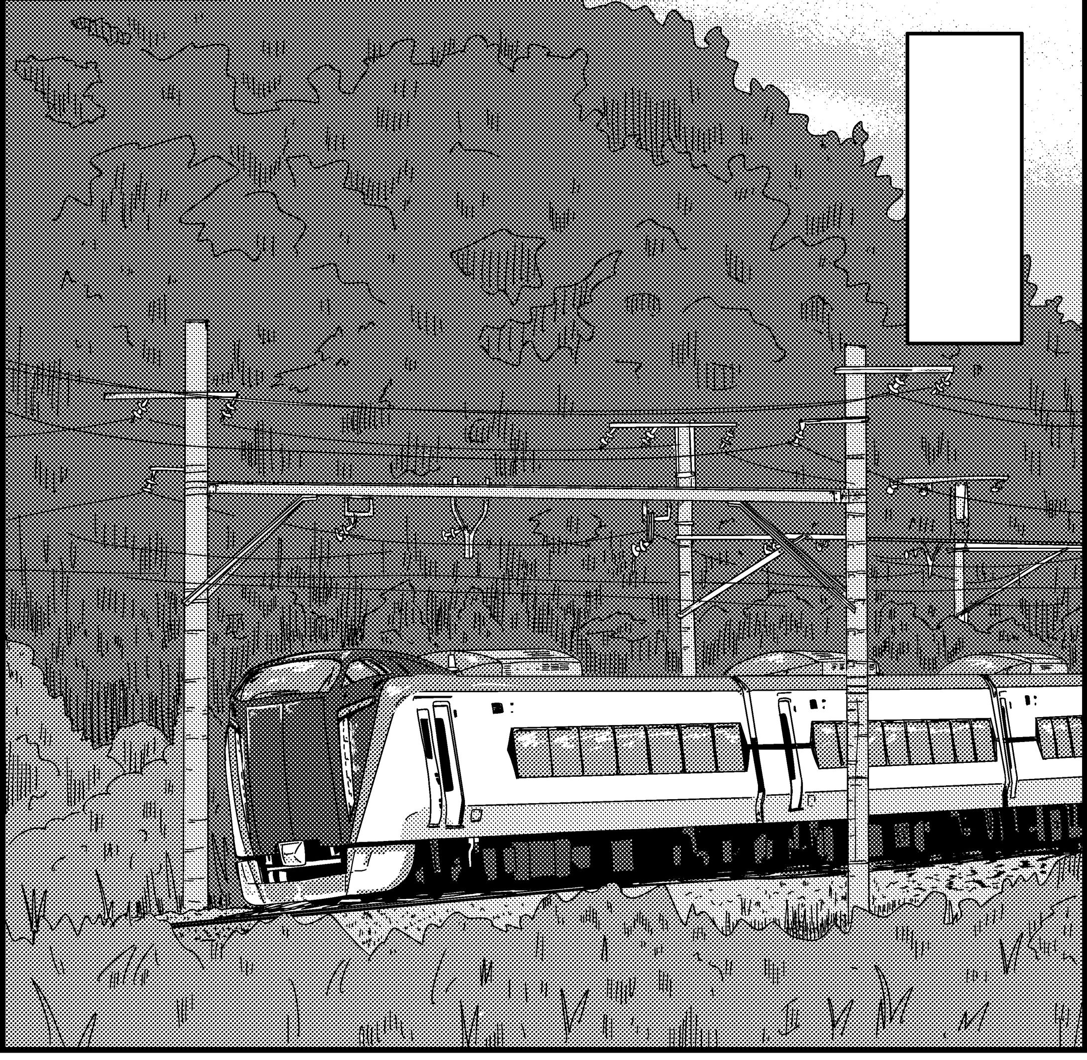 モノクロ漫画（風景・電車）-1