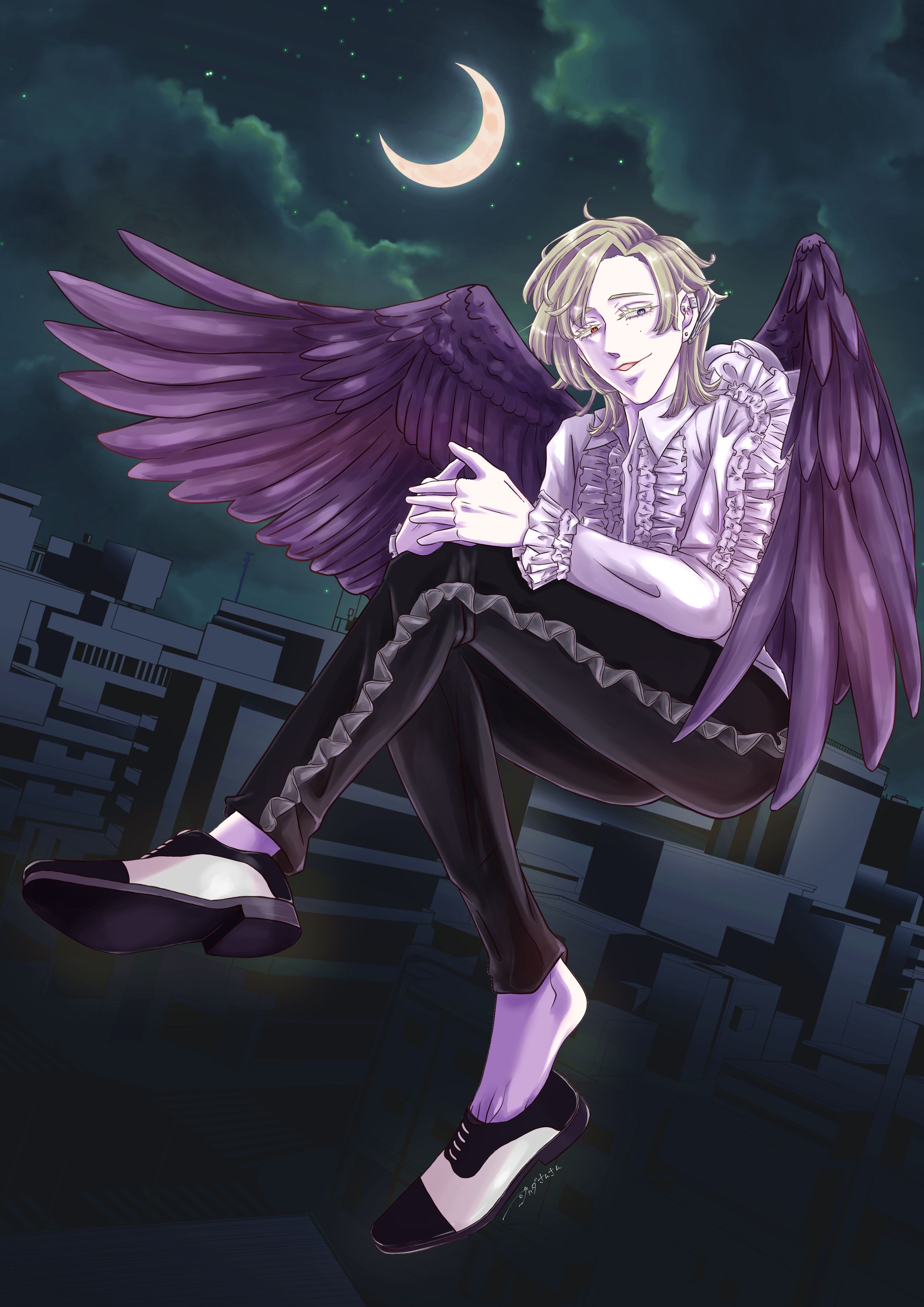 【サンプル】ファンタジー　男性　堕天使　天使　フリルシャツ-1