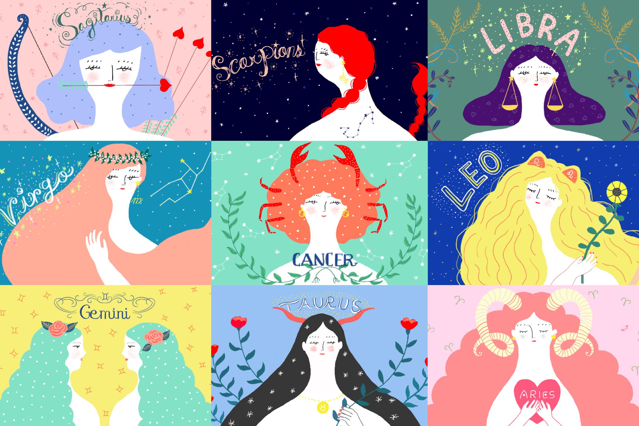 「マイナビウーマン」ルーシーグリーンさんの12星座占い　イラスト-1