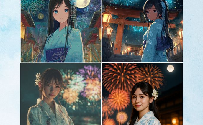 花火と着物の少女