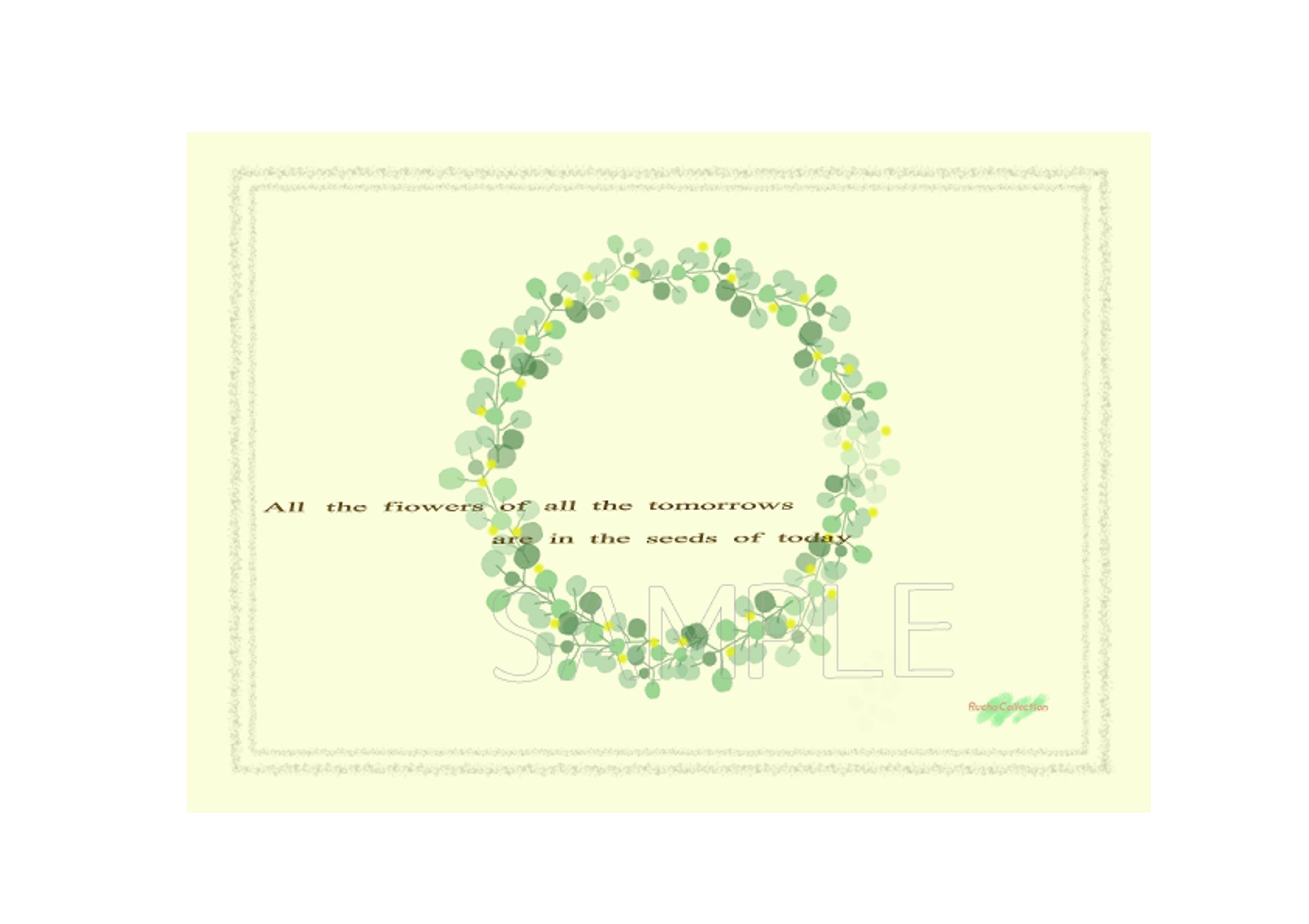 ユーカリとミモザのリース イラスト-1