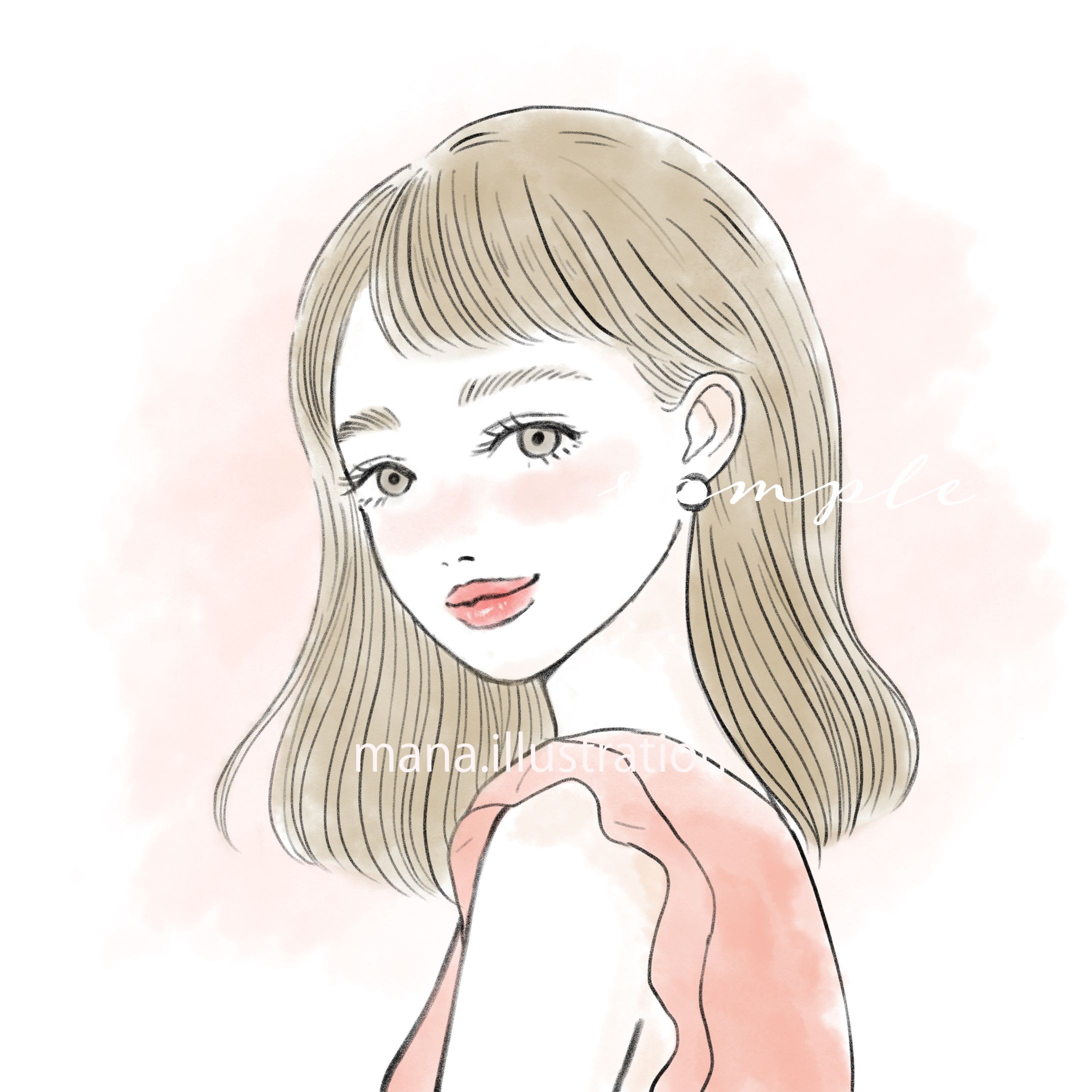 似顔絵アイコン　鉛筆と水彩タッチ-1