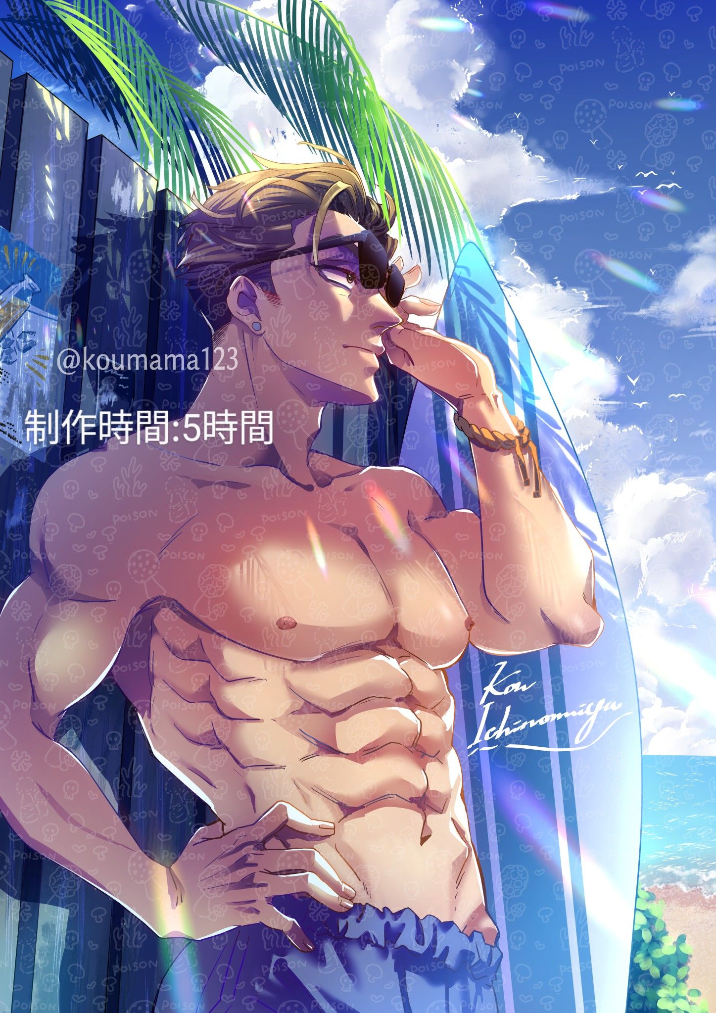 筋肉質キャラクターイラスト ChatGPTくんが教えてくれた筋肉質男性イラストのプロンプトを試して