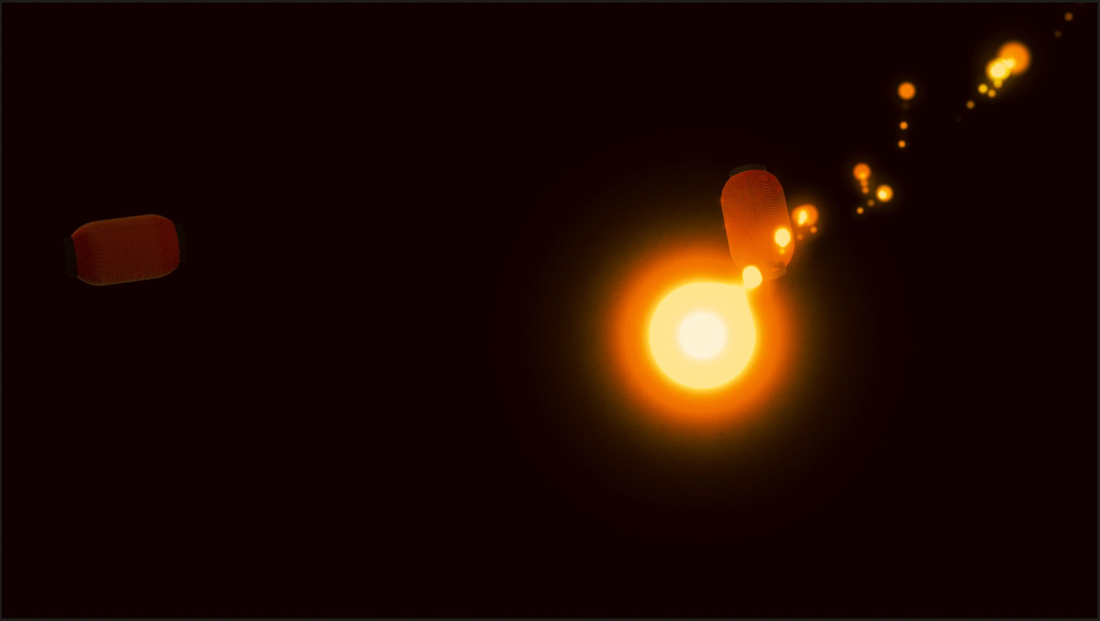 花火から生まれた火の玉をとにかく激しいカメラワークで下に向かって落下させてゆく。回り込むようなカメラワークで激しさを表現。