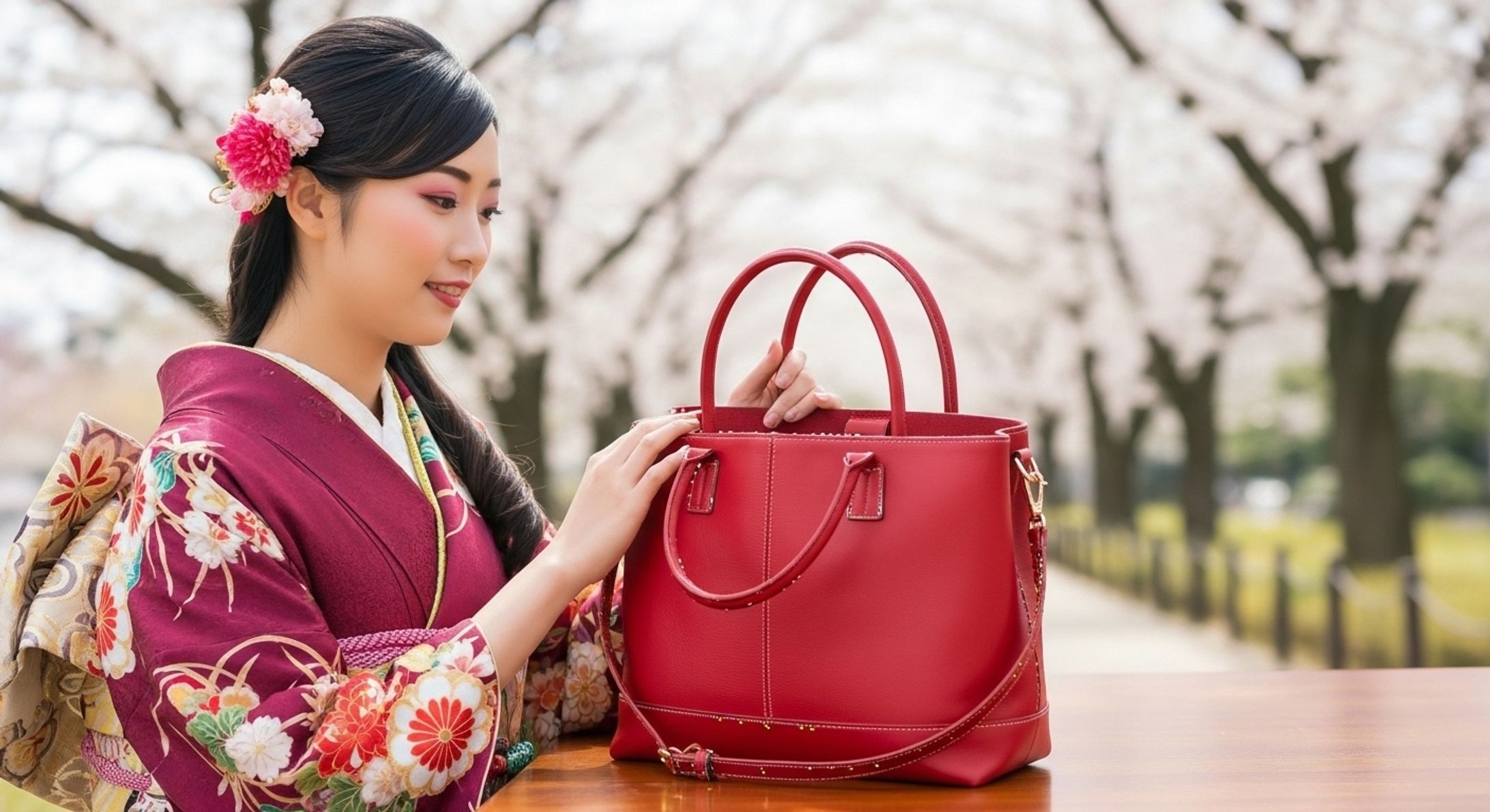 Whisk制作画像_着物の女性と赤いカバン-1