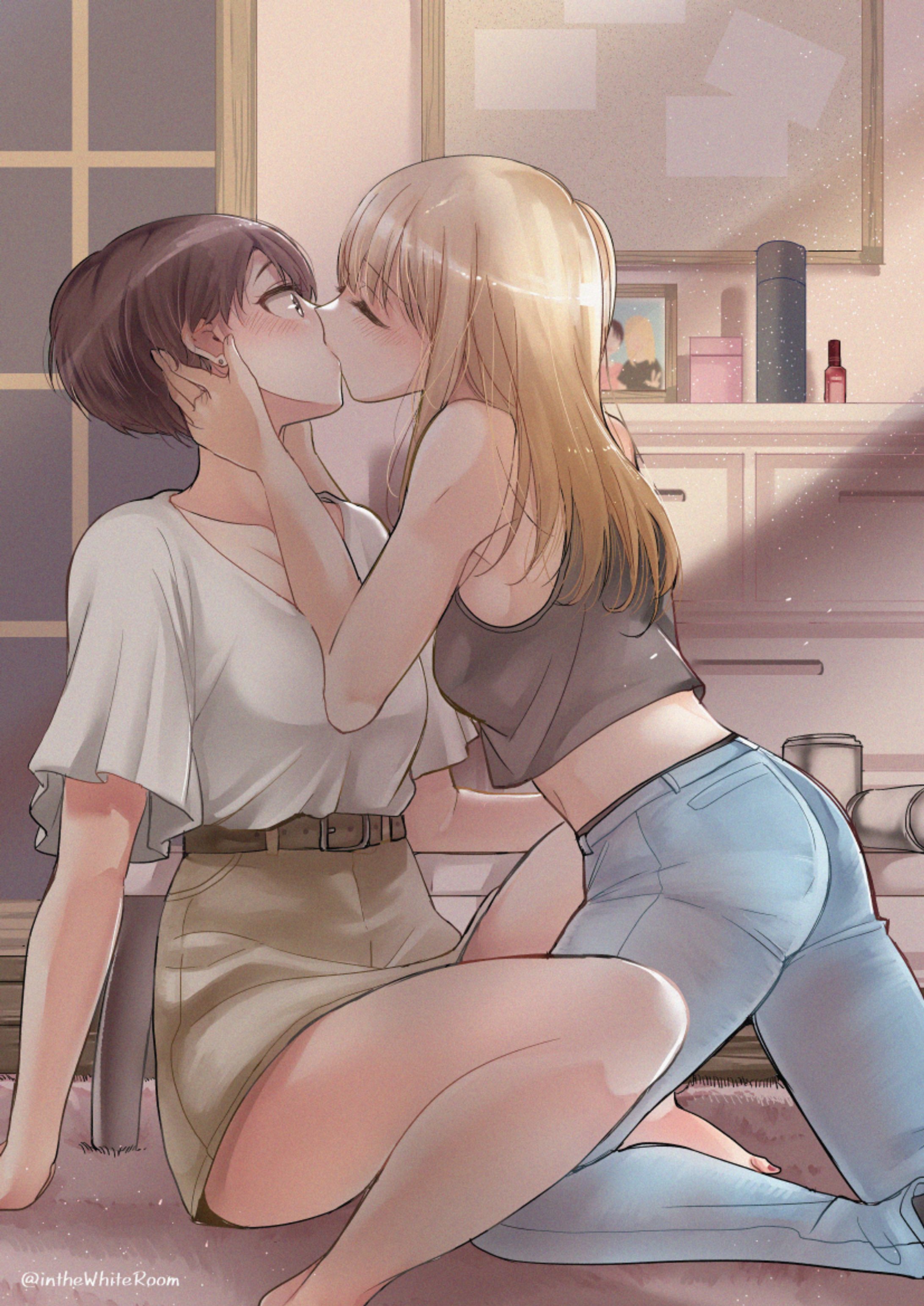 酔った勢いでキスする百合-1