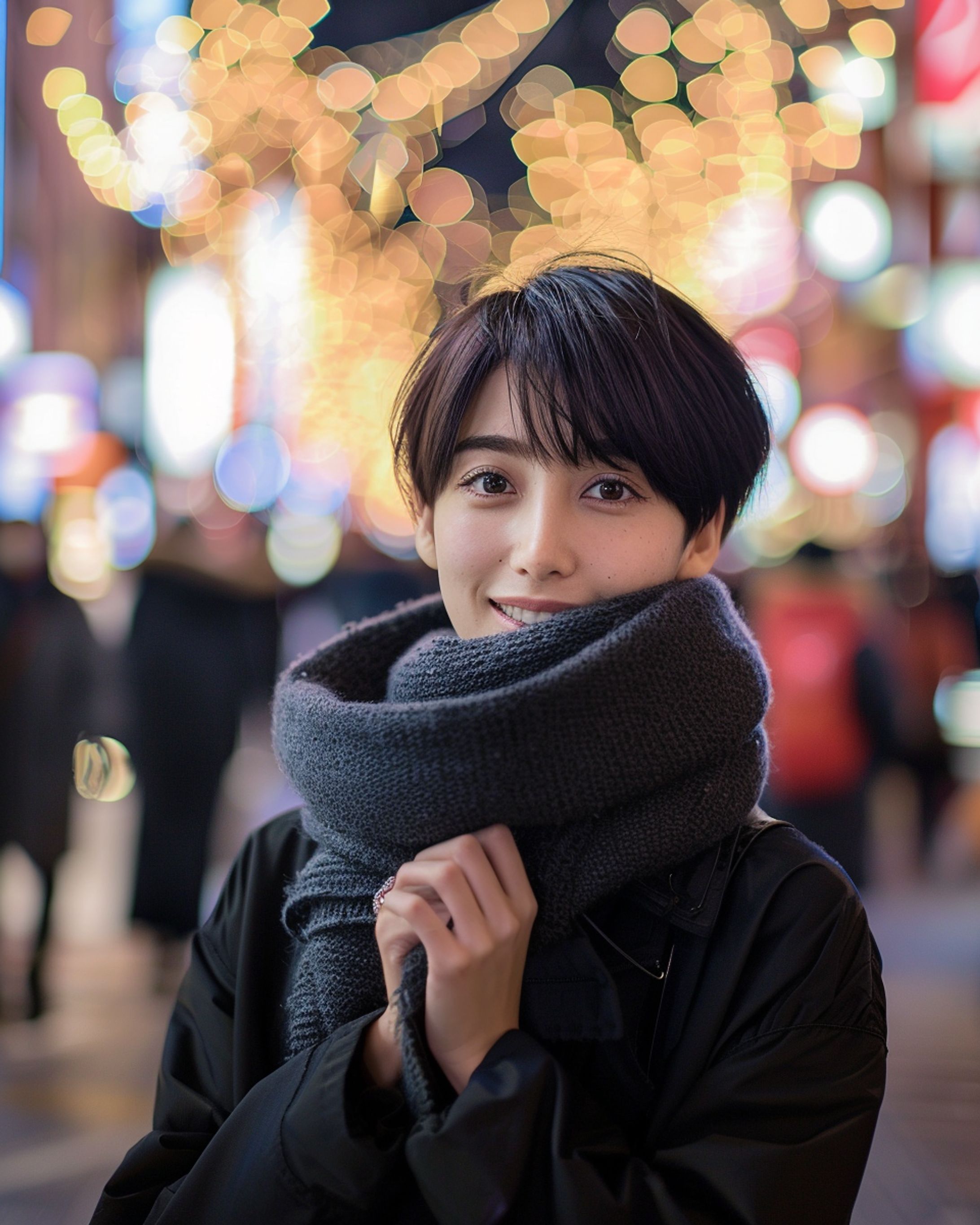 ショートヘアの日本人女性（冬）-1