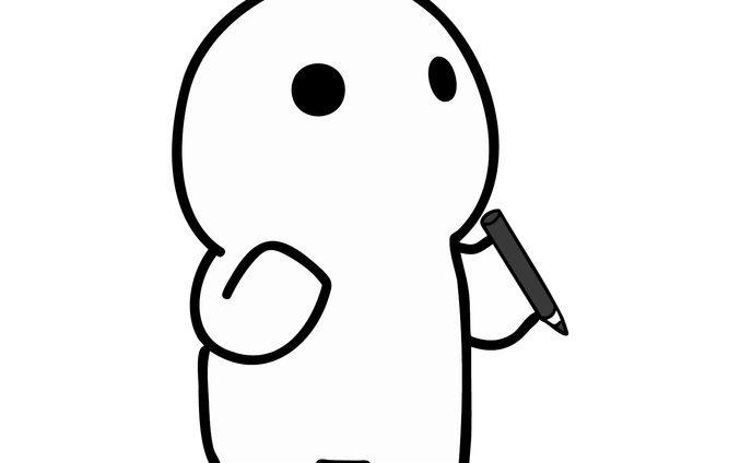 ペンを持って見上げる