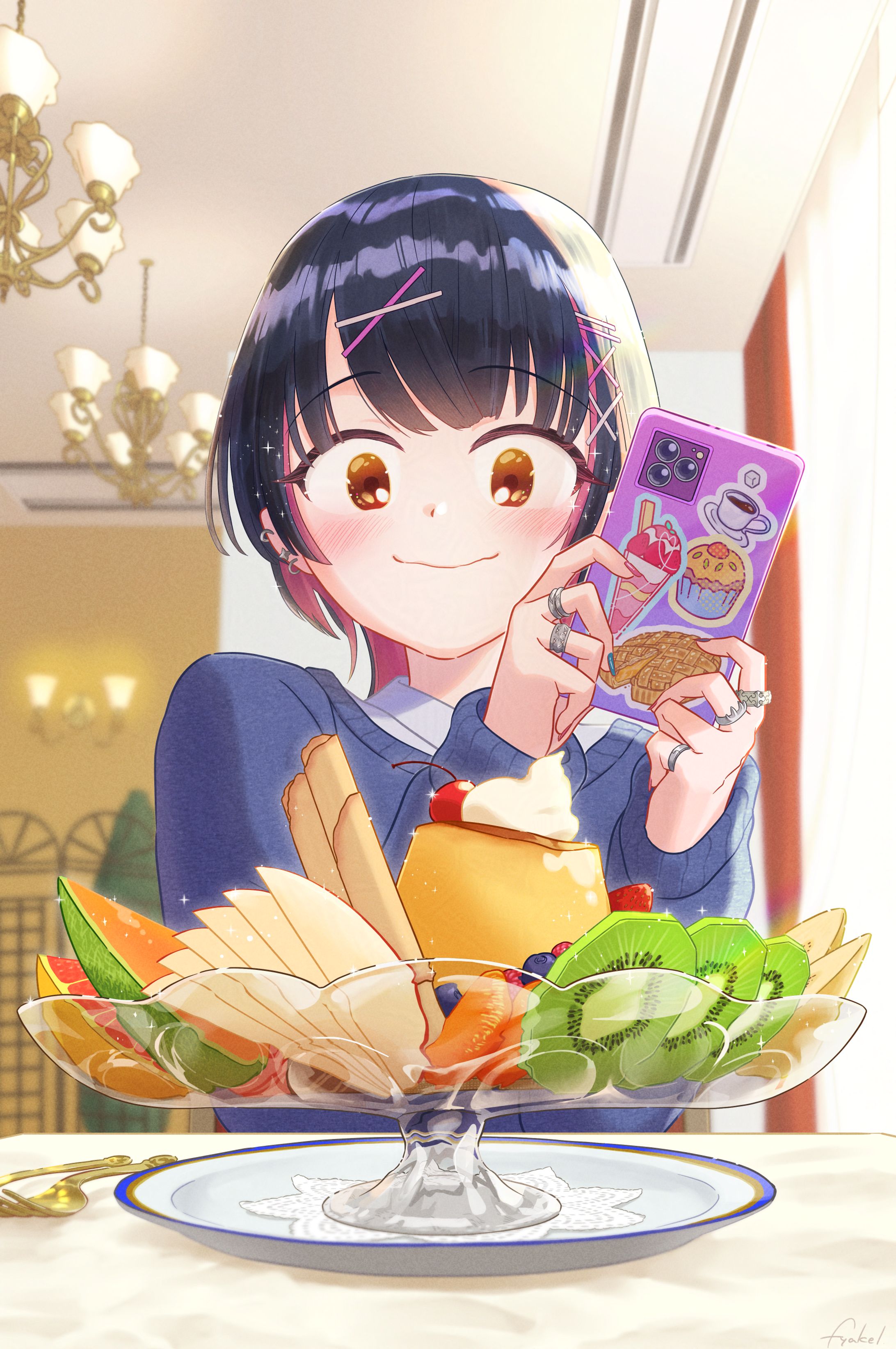 スイーツを目の前に喜びを隠しきれない女の子のイラスト（過程画像あり）-1