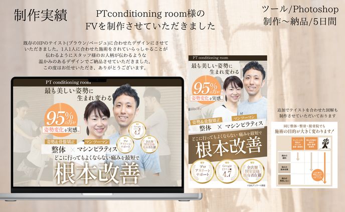 【実績】PTconditioning room様のLPFVを制作させていただきました
