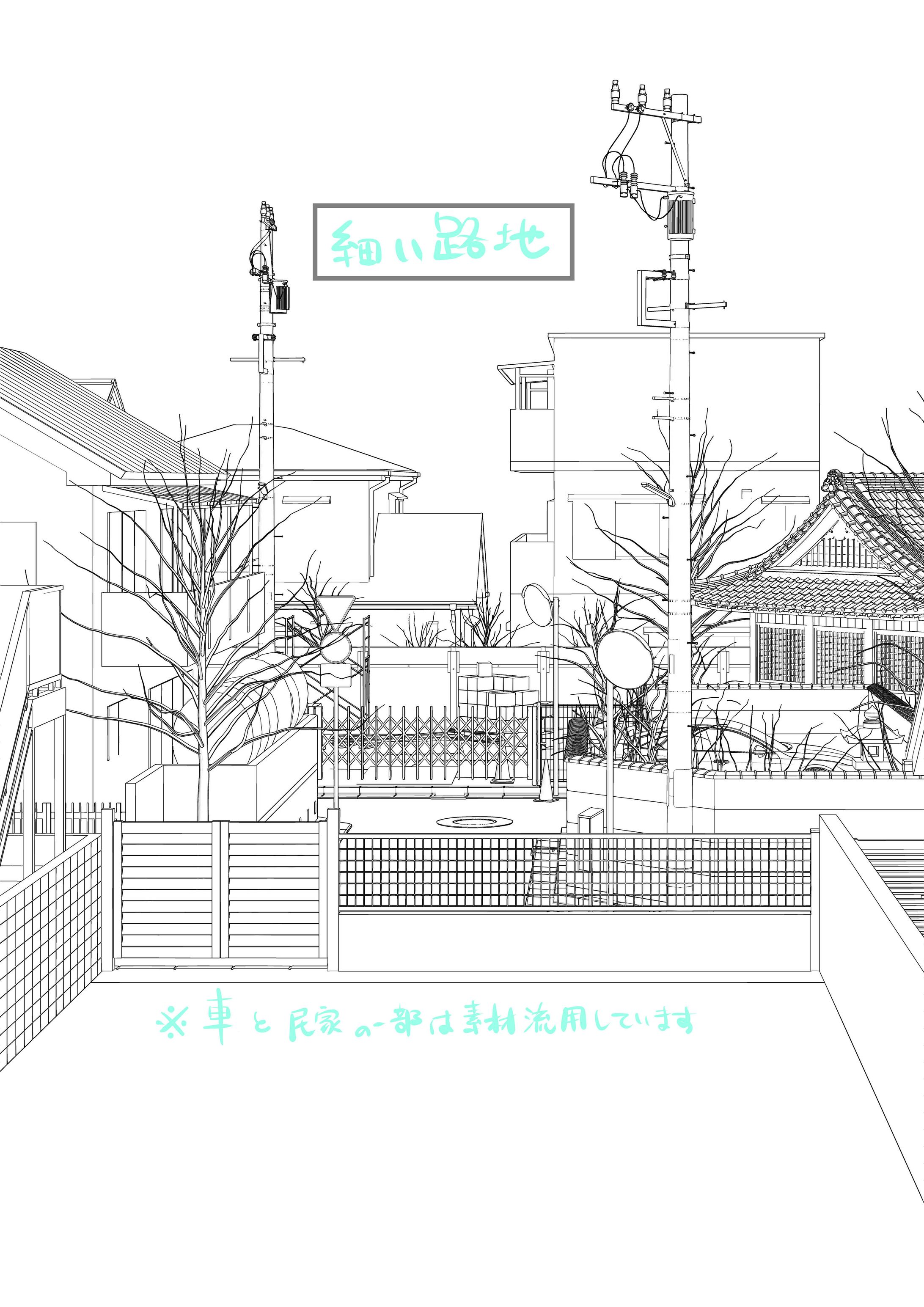 「細い路地」漫画背景用3Dモデル-1