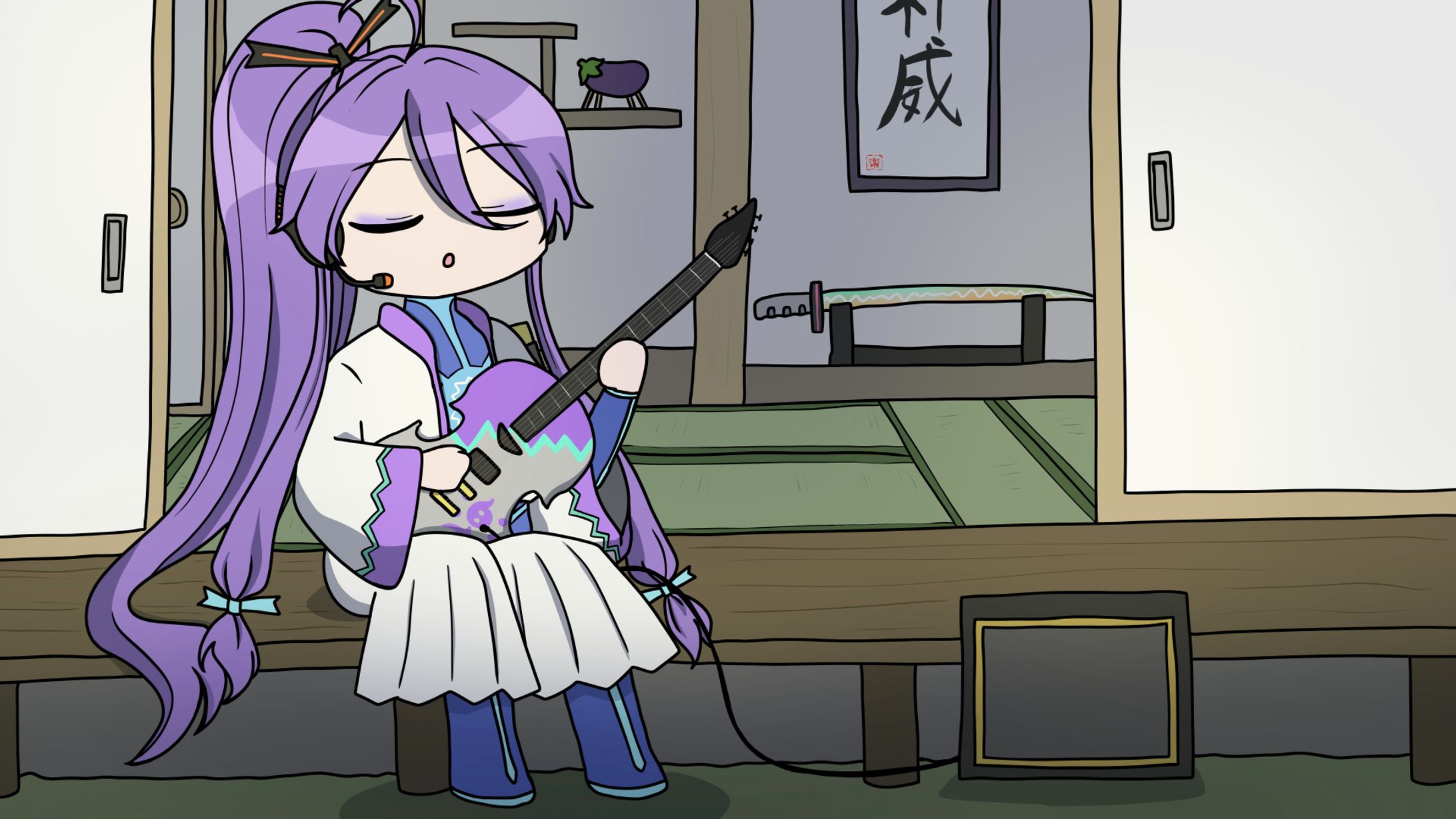 神威がくぽ-縁側でギター-1