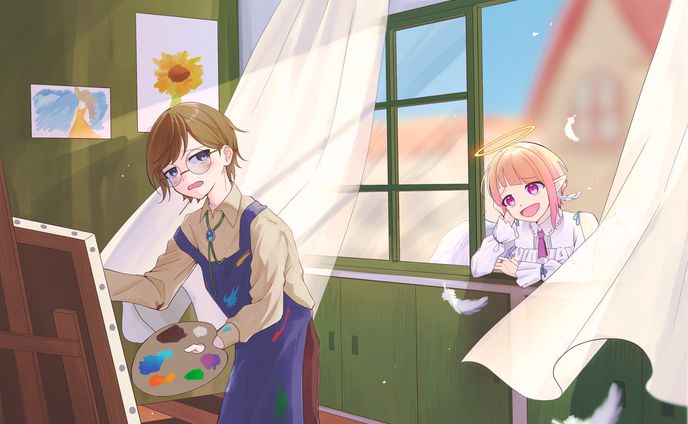 オリジナルキャラクターイラスト　天使と絵描き