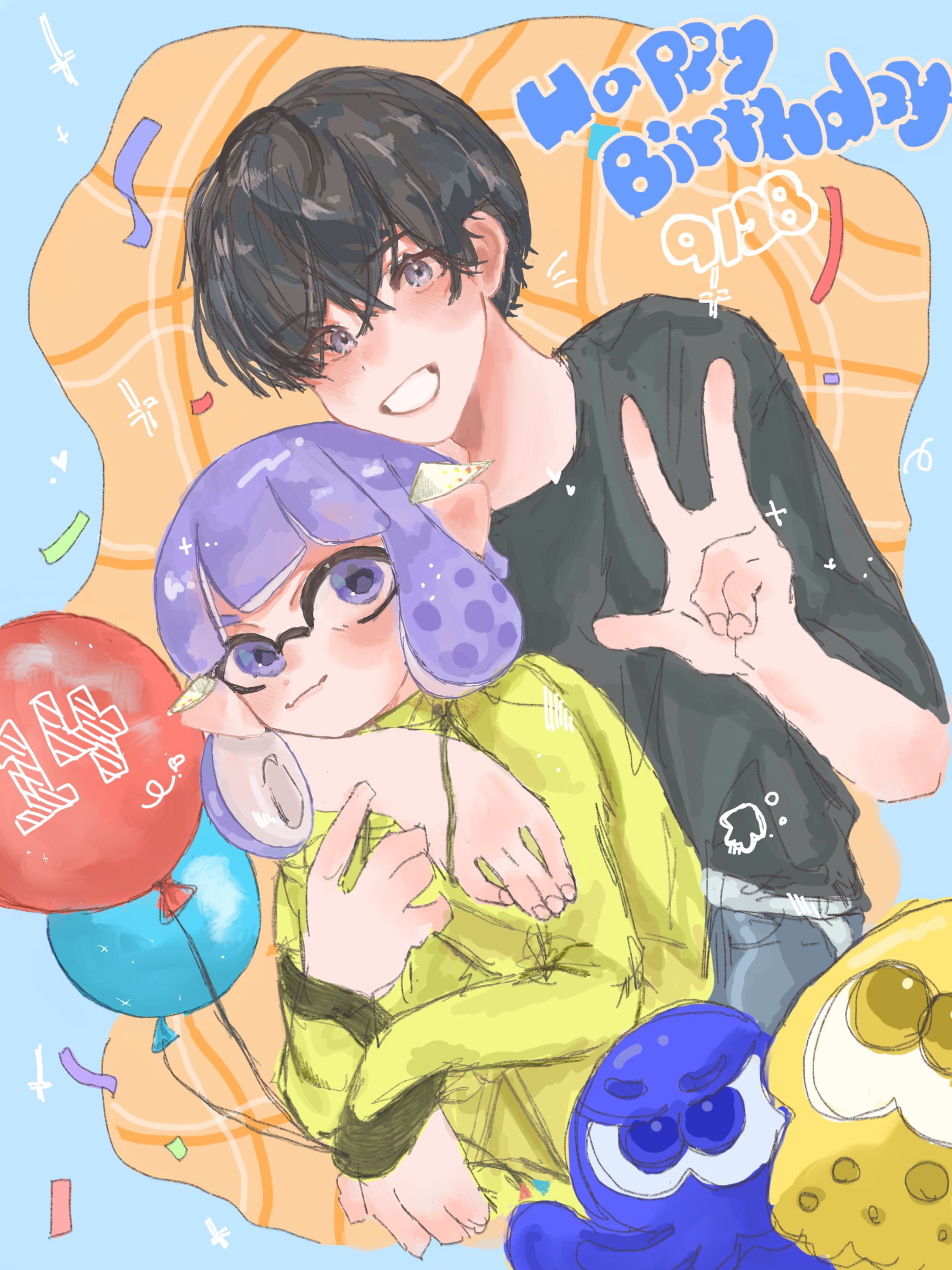 fanart  あきぽん誕生日イラスト-1