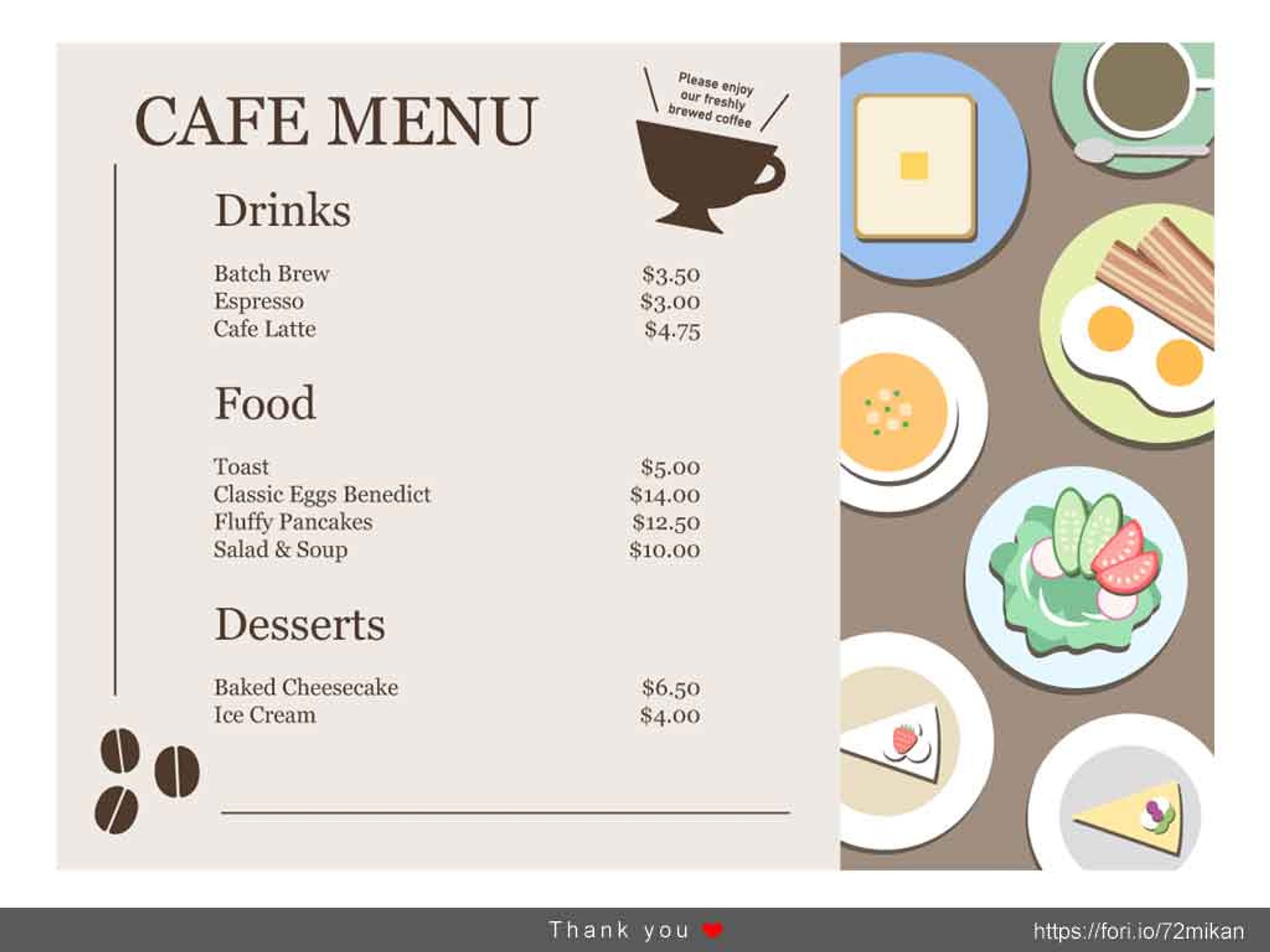 メニュー表のテンプレート（カフェ風）-1