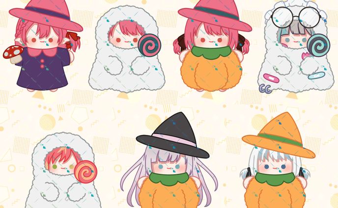 ハロウィンぬい量産イラスト きなこ様、ひの朱寝様、煌希ほむら様、夜中めあ様、凪白ねおん様