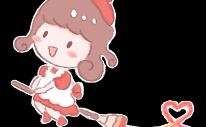 Cute witch flying with a paintbrush as a broom