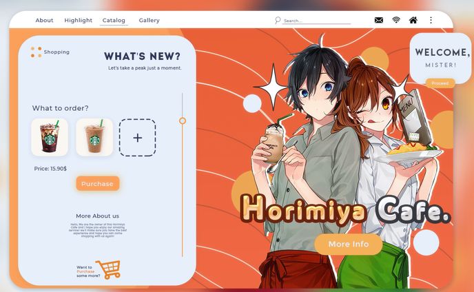 Horimiya Cafe (Modern Cafe Shopping UI Prototype)