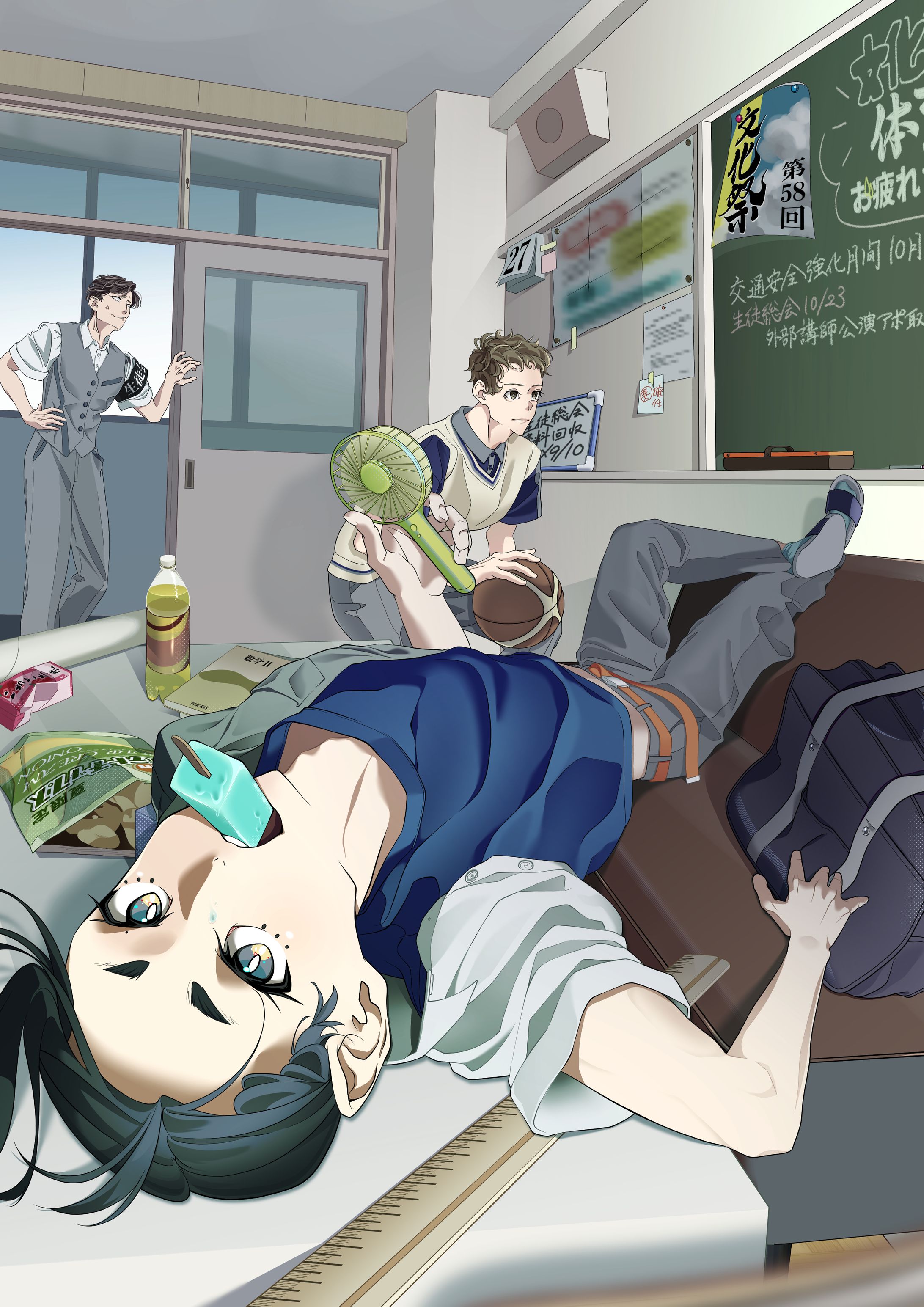 オリジナルキャラクターの集合絵「夏の生徒会室」-1