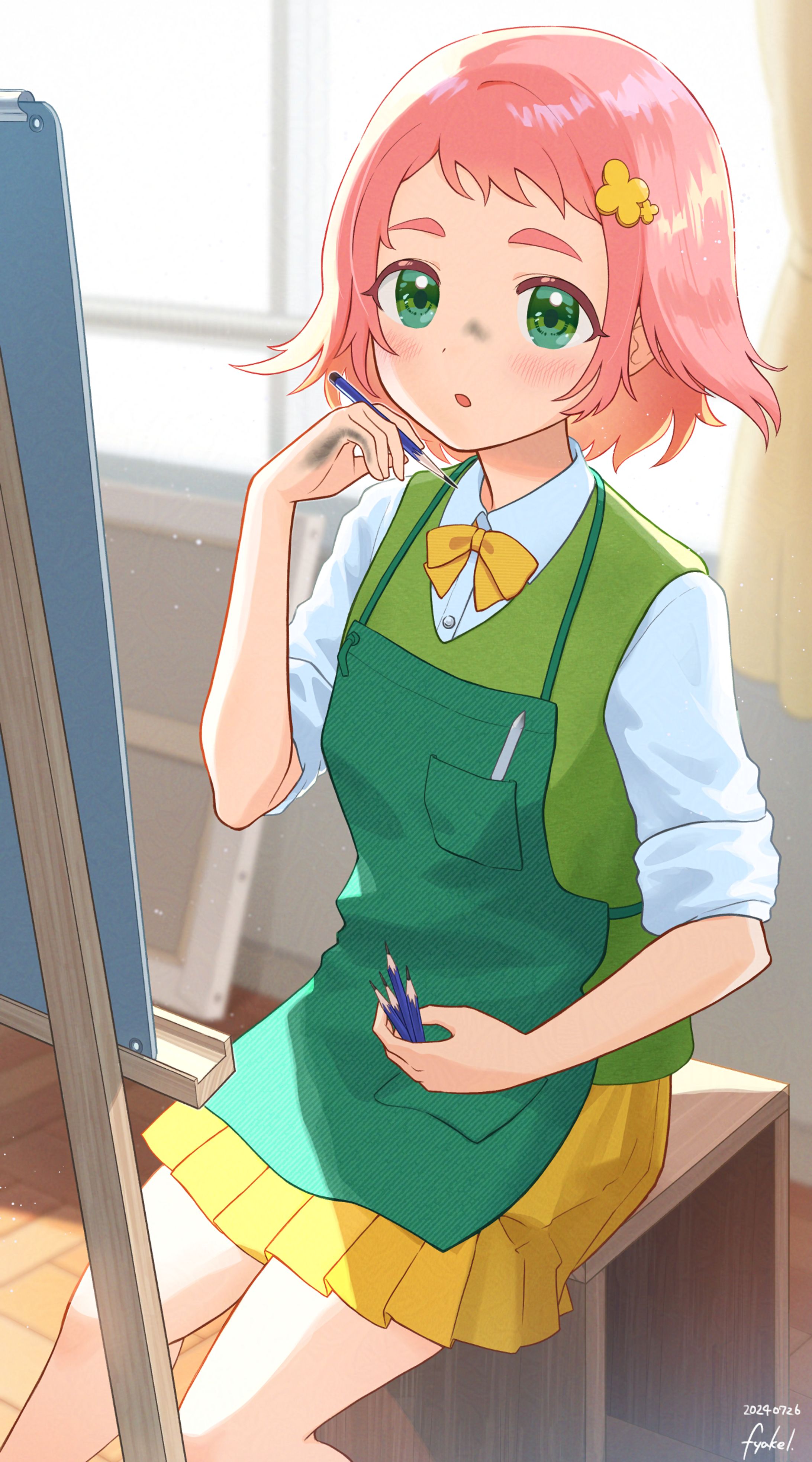 美術室で絵を描く女の子のイラスト（過程画像あり）-1