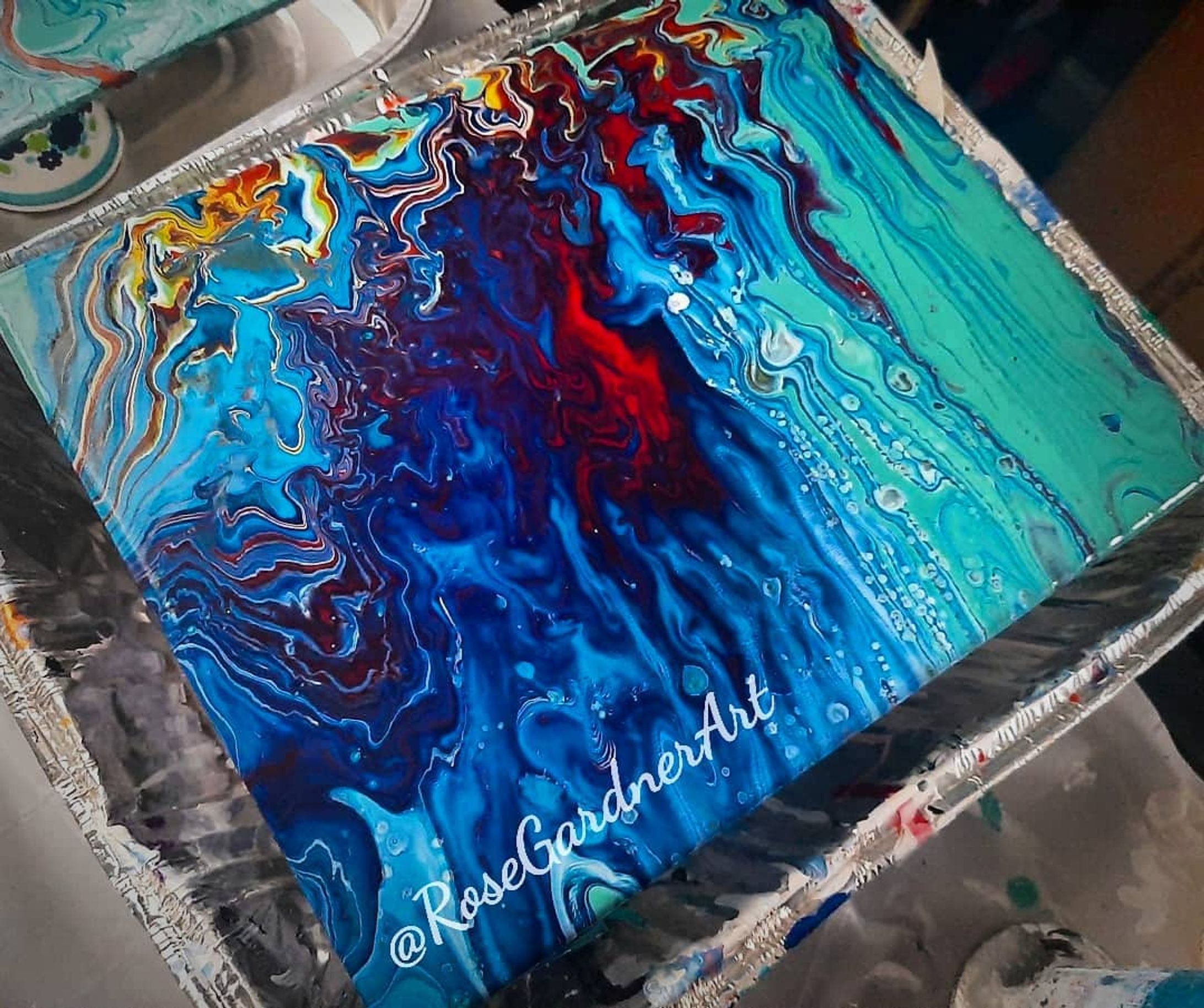 I really love this piece that I produced last week. #rosegardnerart #paintpouring #fluidart #waterfalltechnique-1