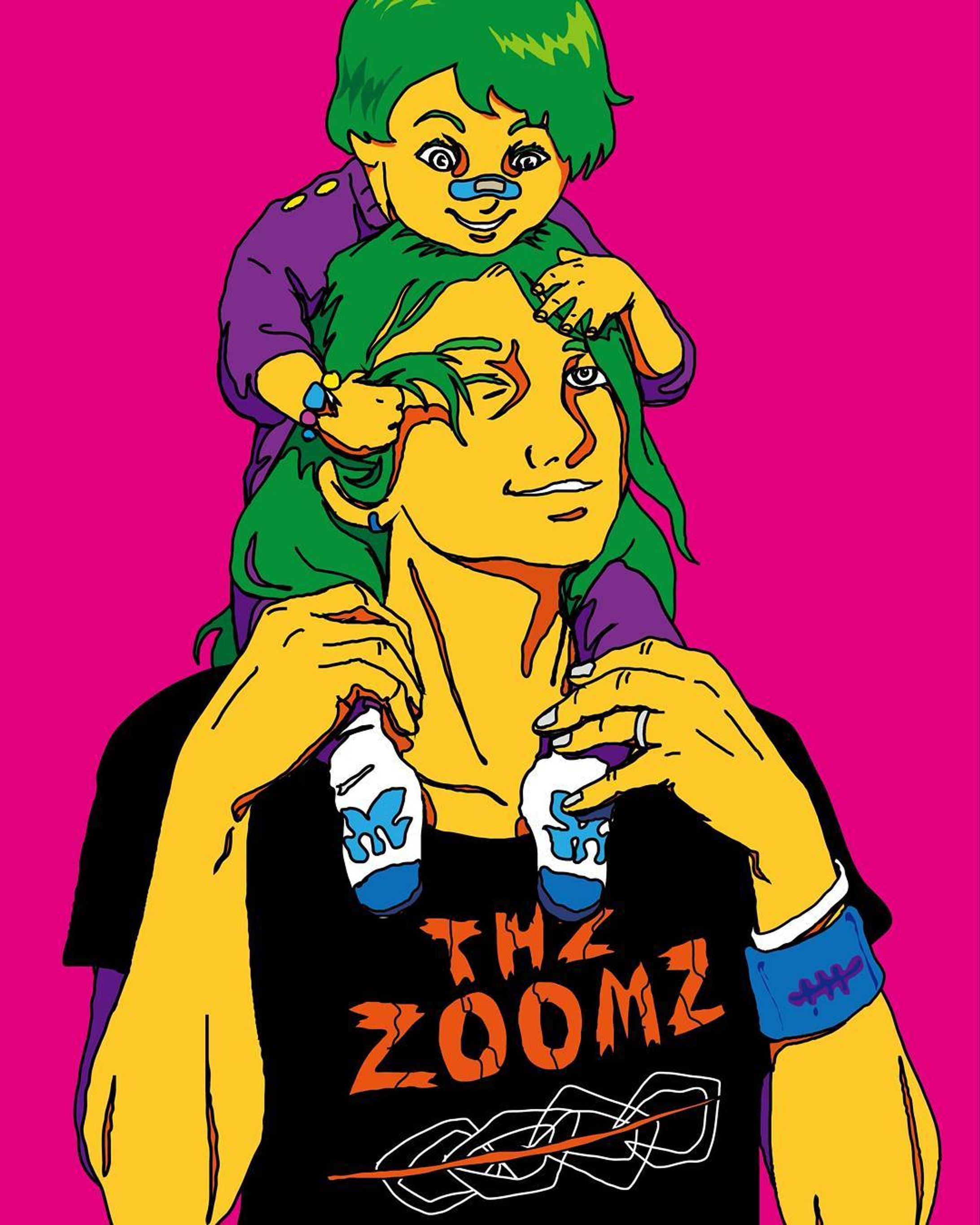 #ロケパ
#ロック
#パパ
#親子
#ファミリー
#半袖
#長髪
#ロン毛
#緑髪
#rock
#papa
#family
#絵
#picture
#Parent and child
#band
#greenhair
#longhair-1