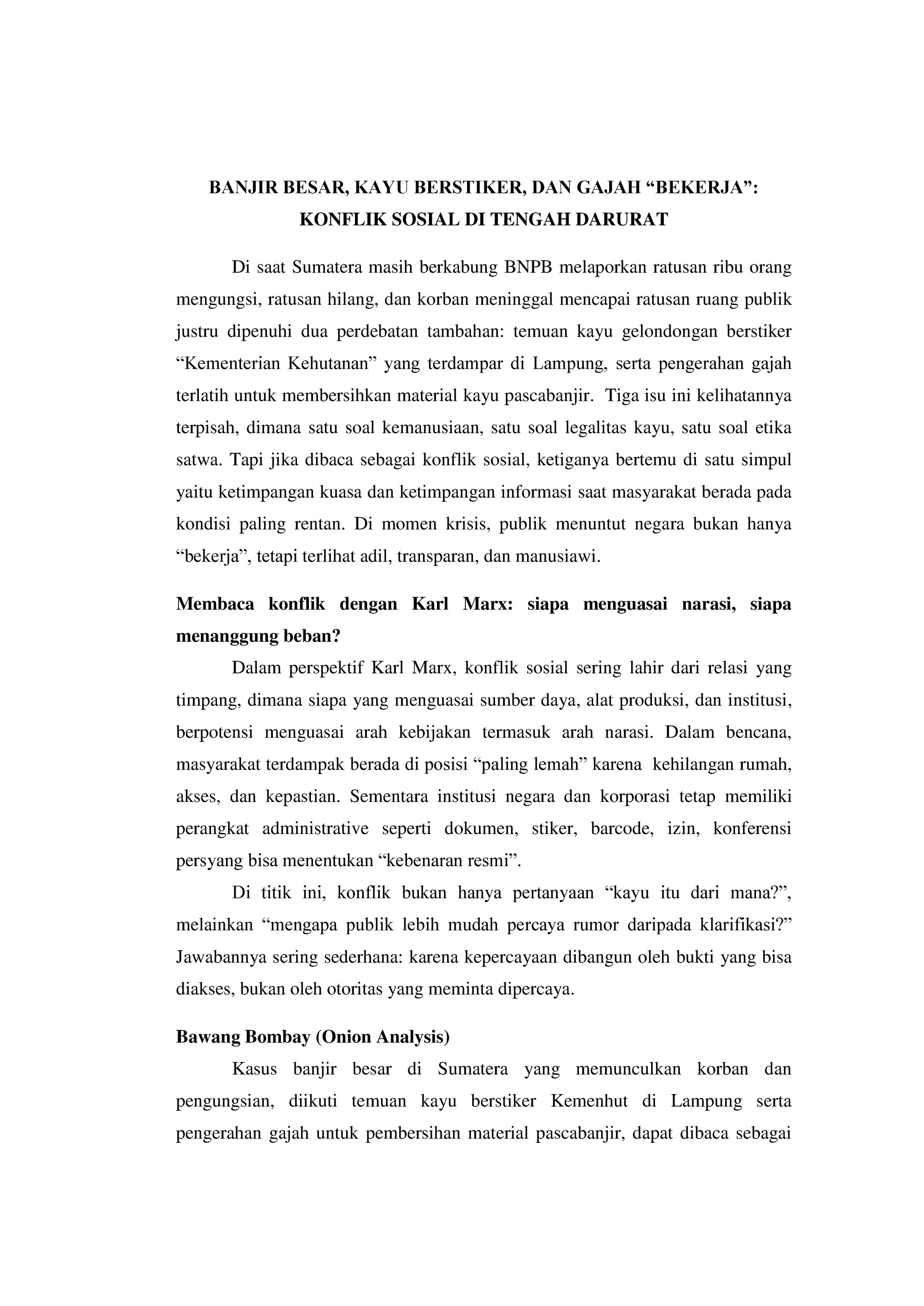 BANJIR BESAR, KAYU BERSTICKER, DAN GAJAH BEKERJA, KONFLIK SOSIAL DI TENGAH DARURAT-1