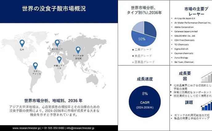 没食子酸市場調査: シェア、トレンド、機会および予測2024-2036