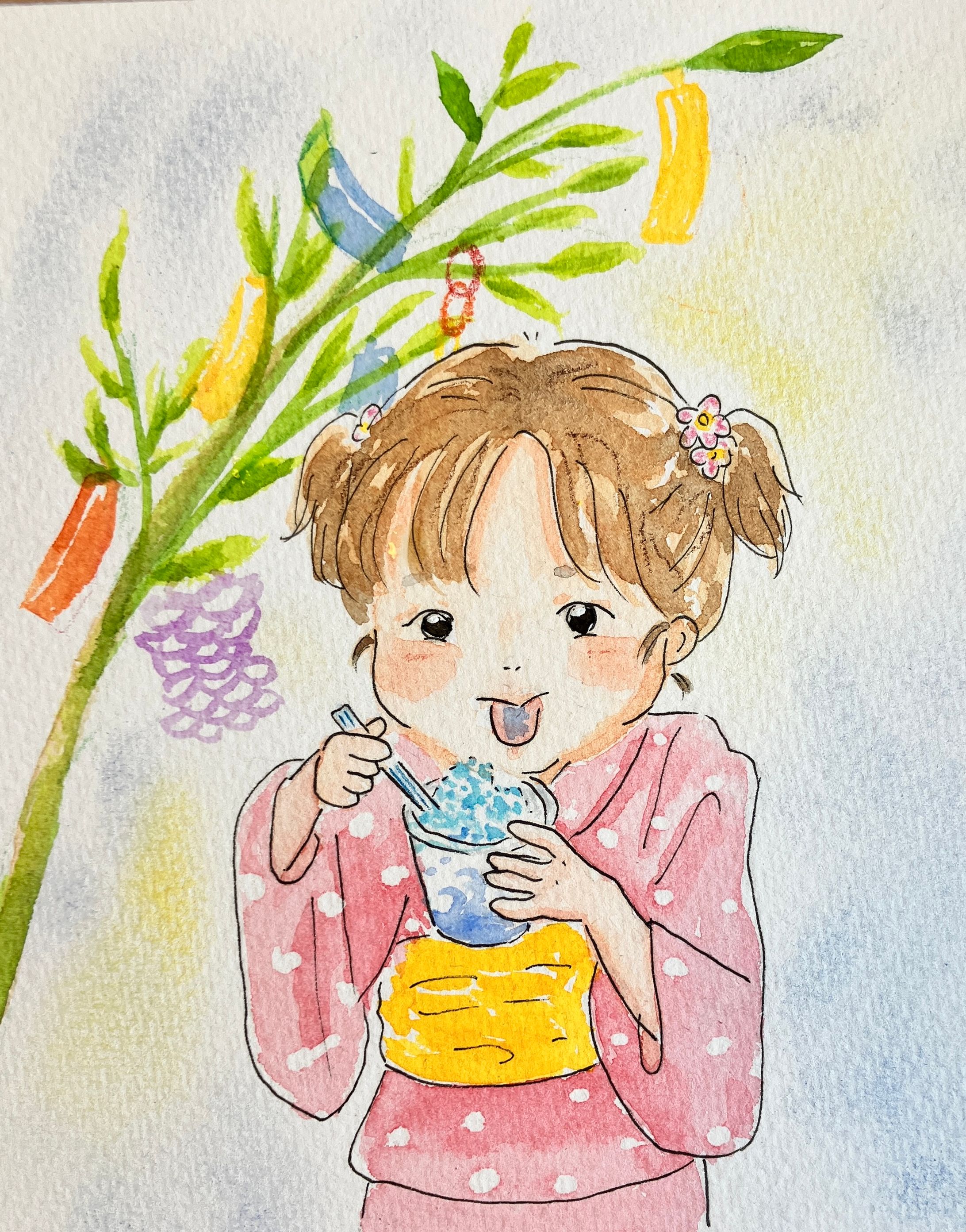 水彩　七夕まつり-1