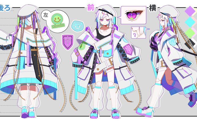 三面図、live2dパーツ分けイラスト