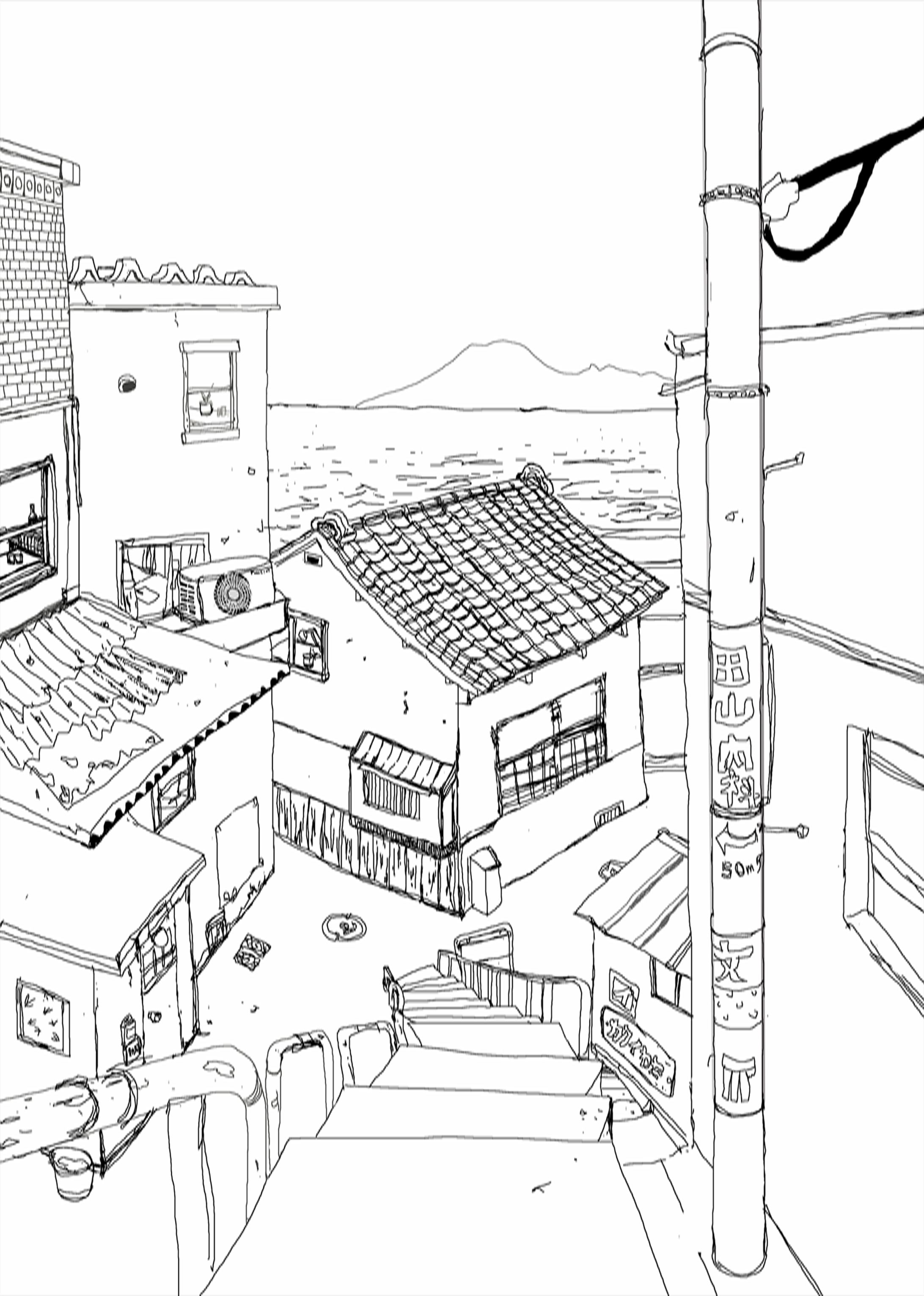 背景画　線描のみ Background picture　(line drawing)-1