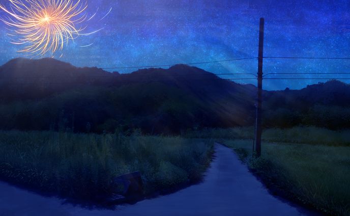 背景差分 田舎道 遠花火2