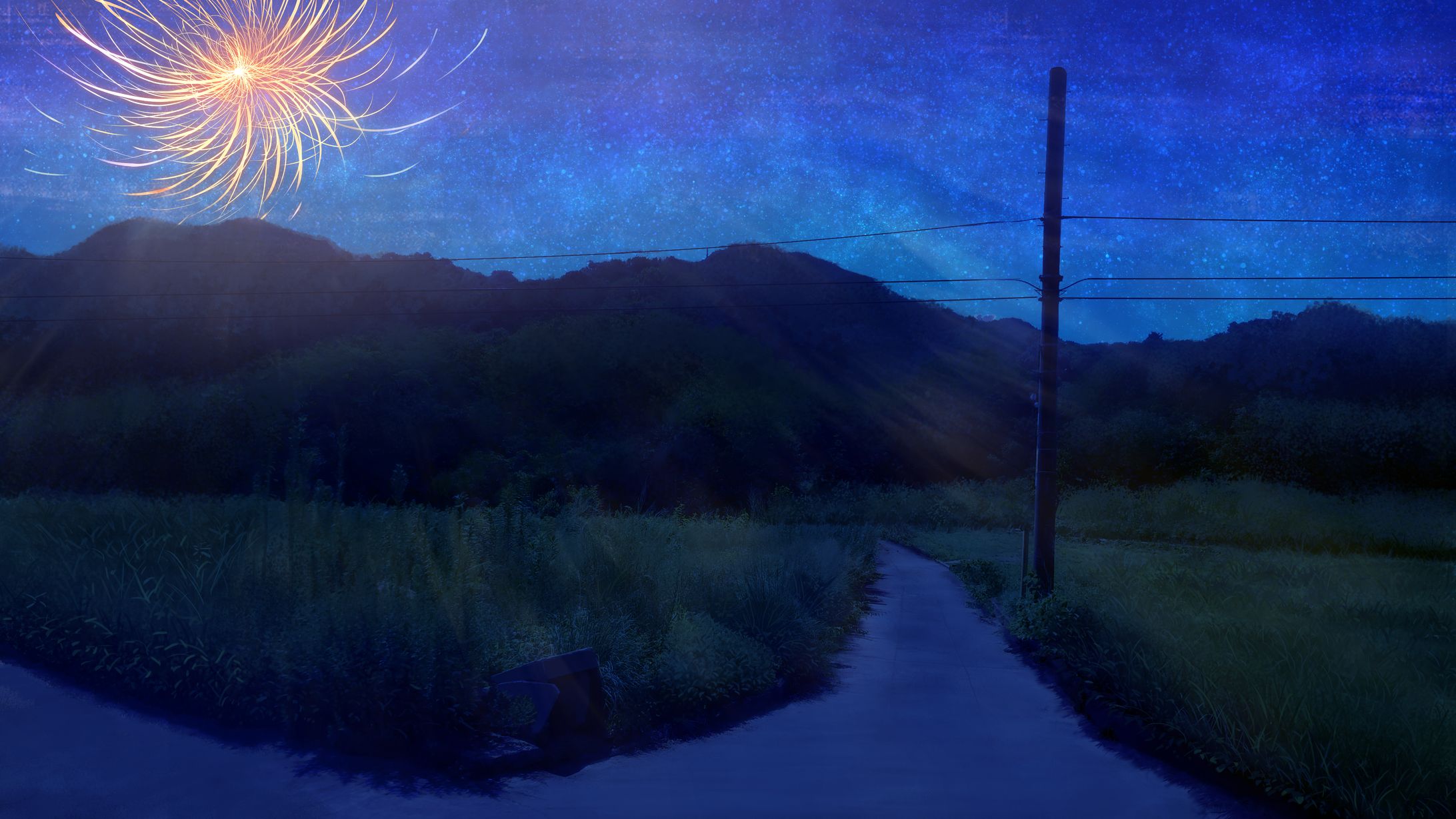 背景差分 田舎道 遠花火2-1