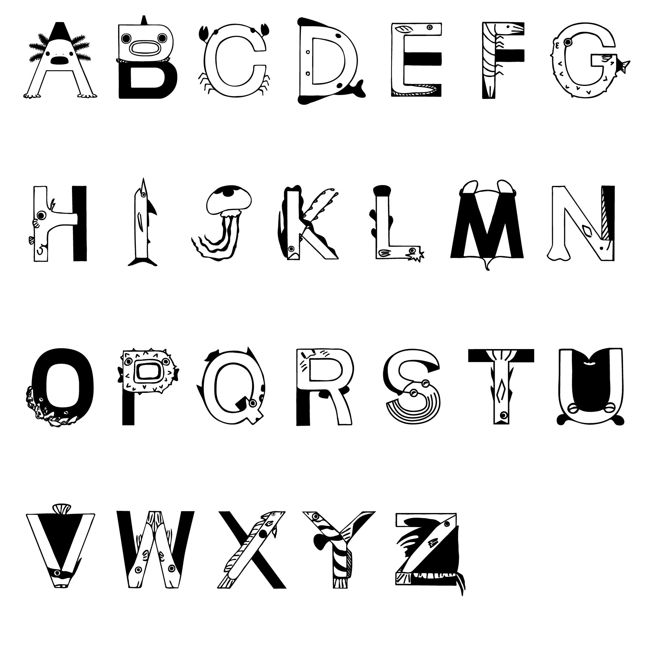 課題｜オリジナル書体『みずのいきものふぉんと』-1