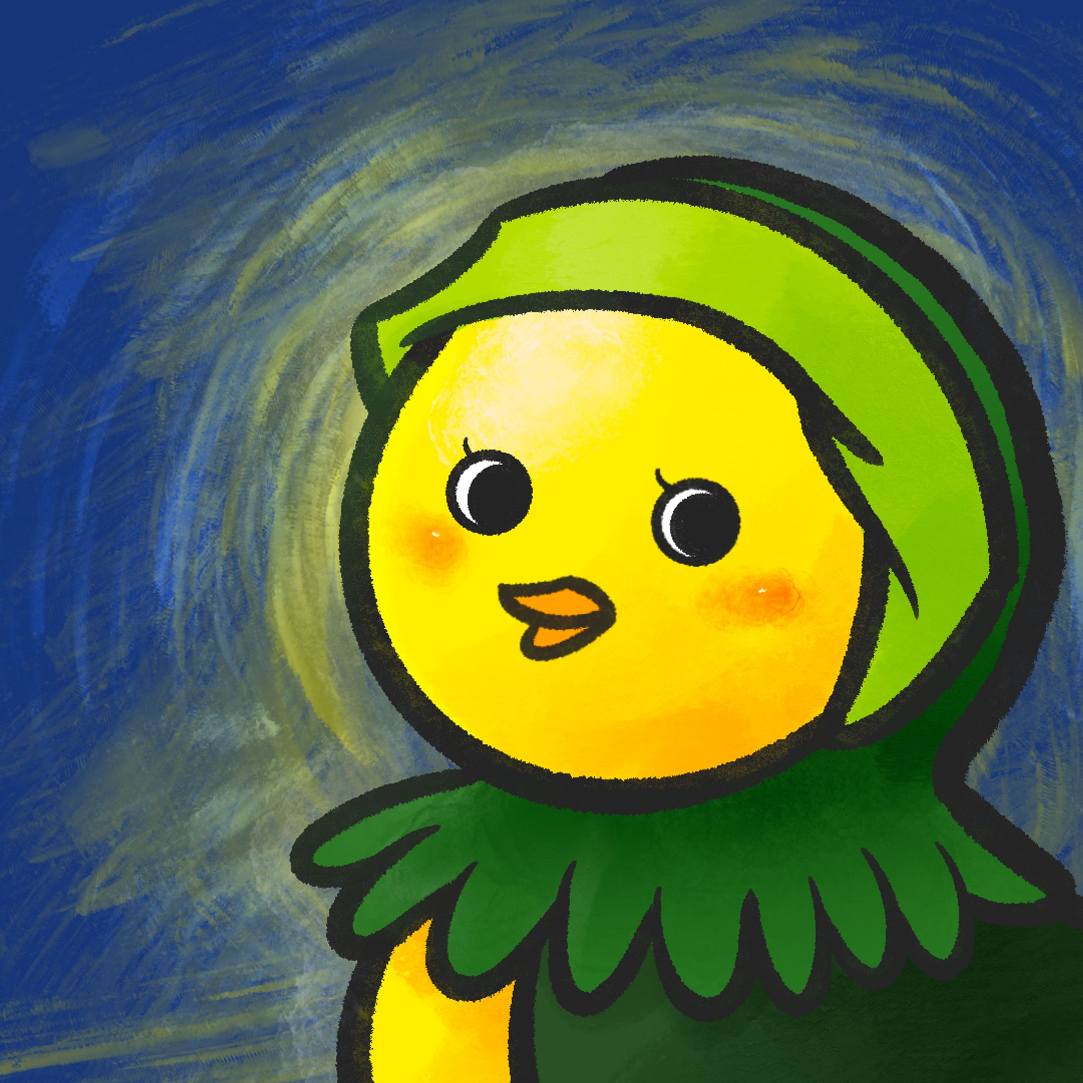 絵画風の黄色いトリ-1