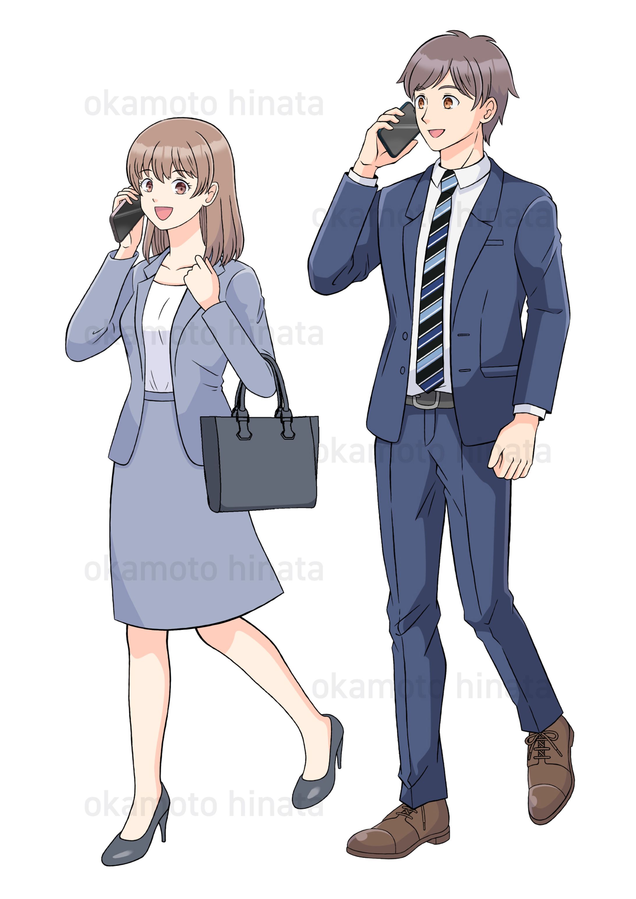 【サンプル】広告漫画向け｜男女｜全身｜角度別｜イラスト-1