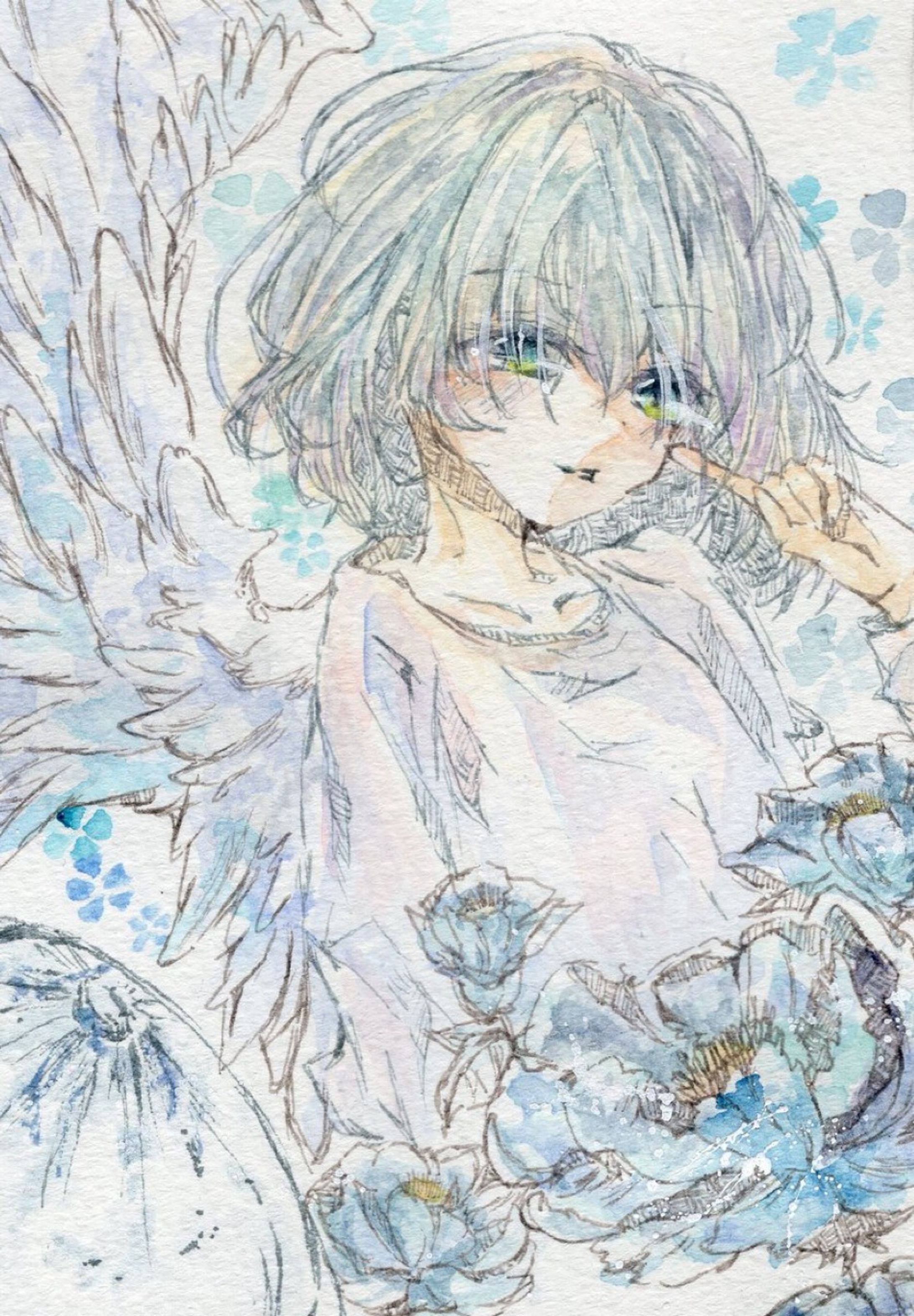 【水彩イラスト】八重花の天使-1