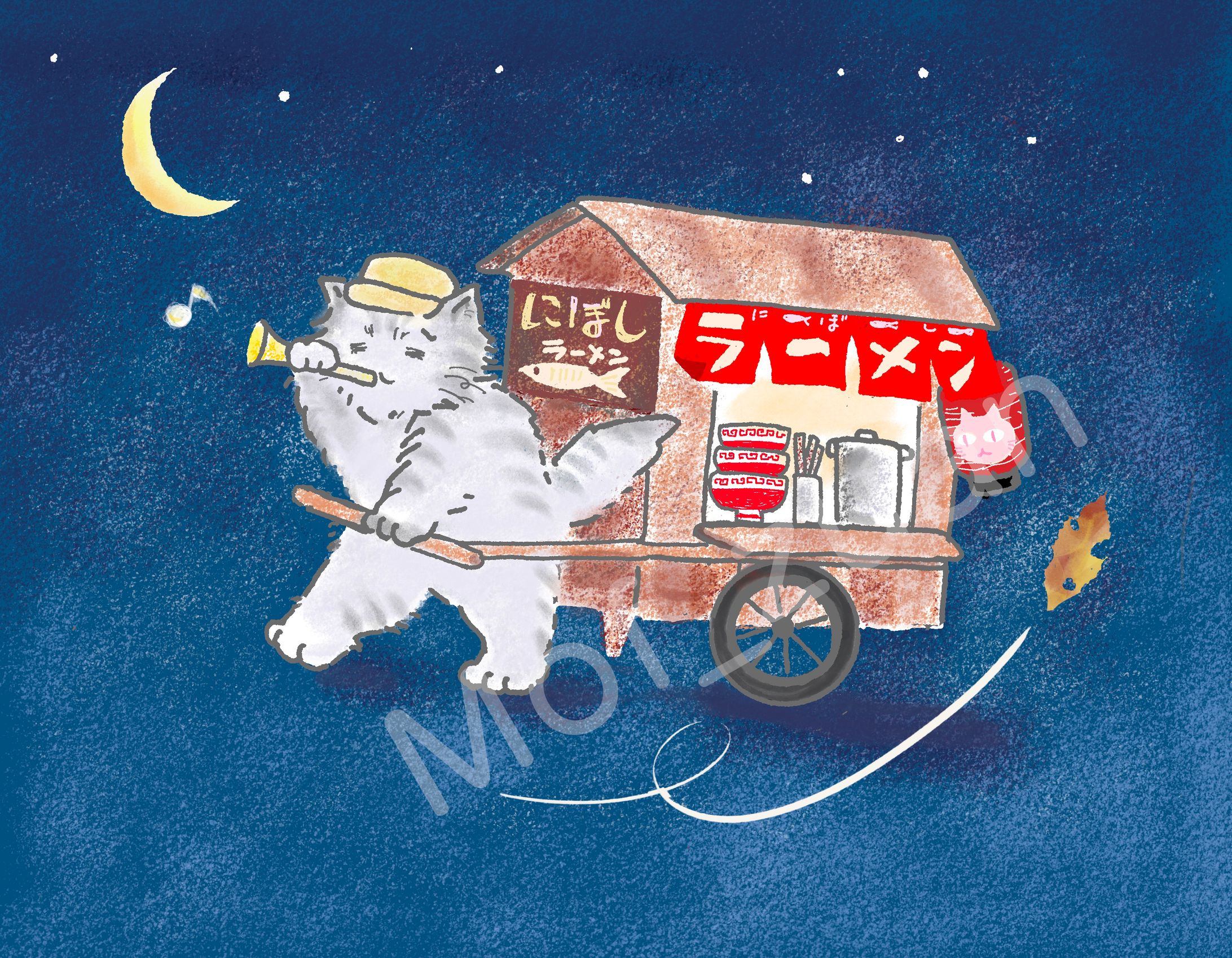 ラーメン屋台を引くねこさん-1