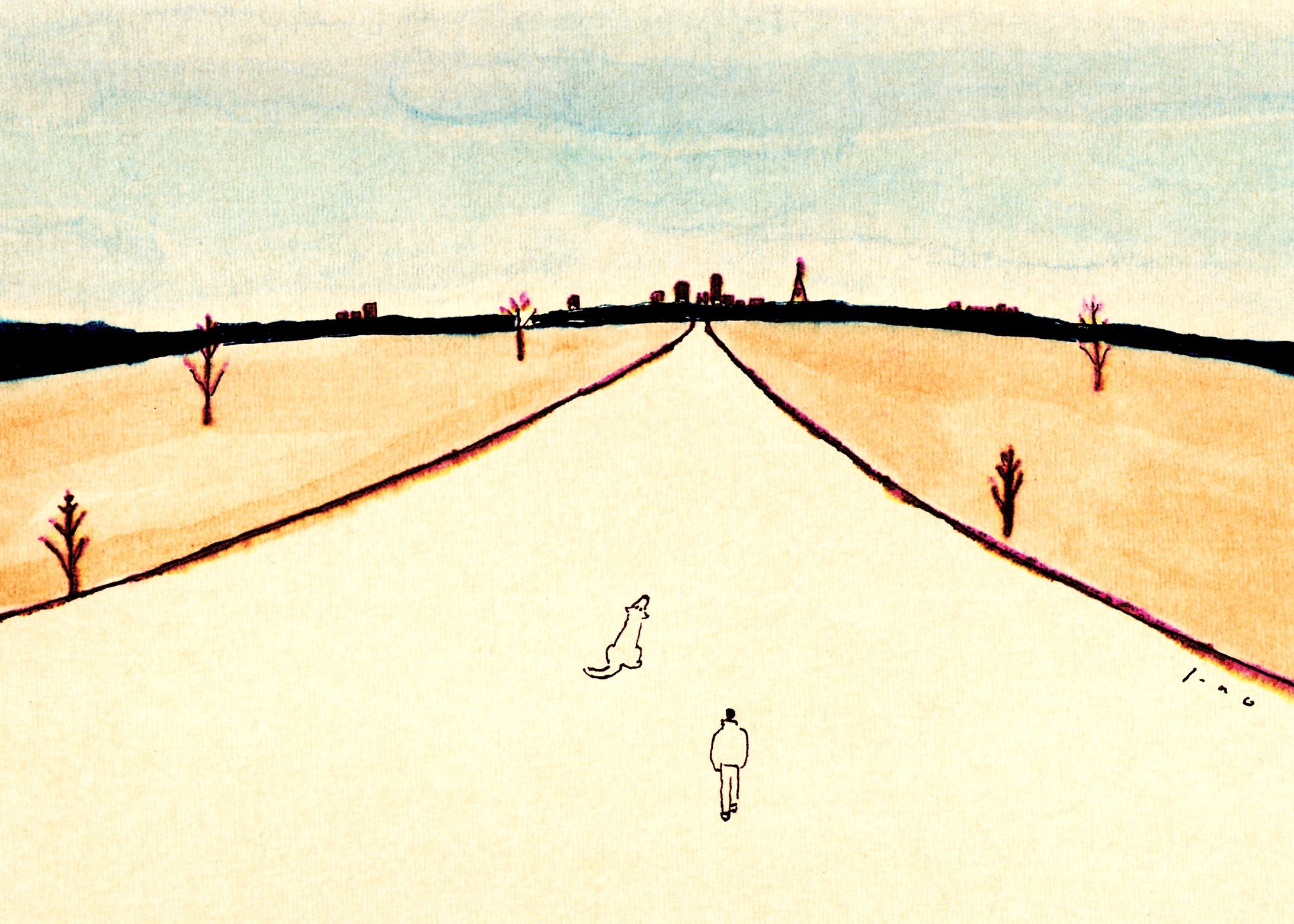 「隣町へ続く道」オリジナルイラスト-1