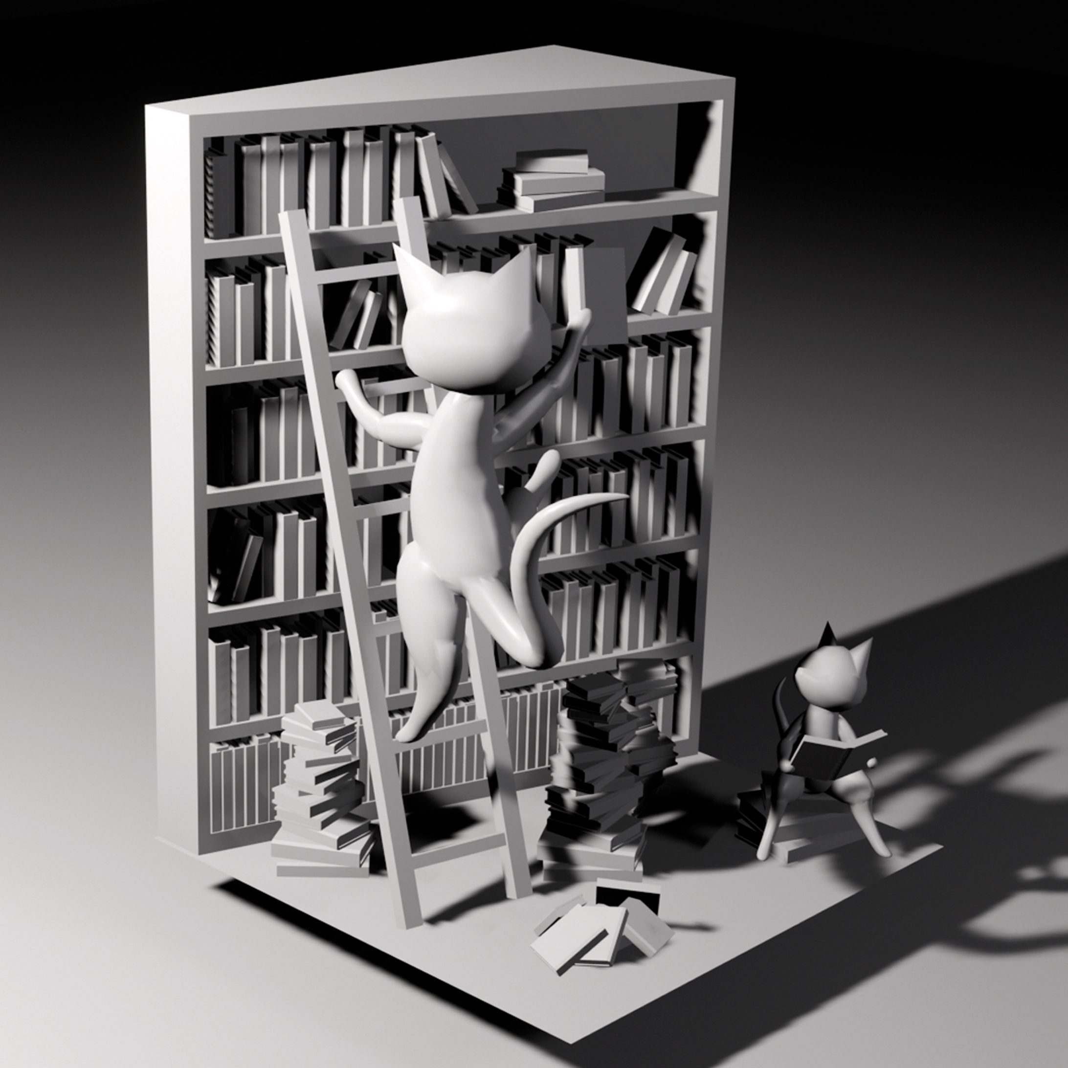 blender　猫の図書館　オリジナル作品-1