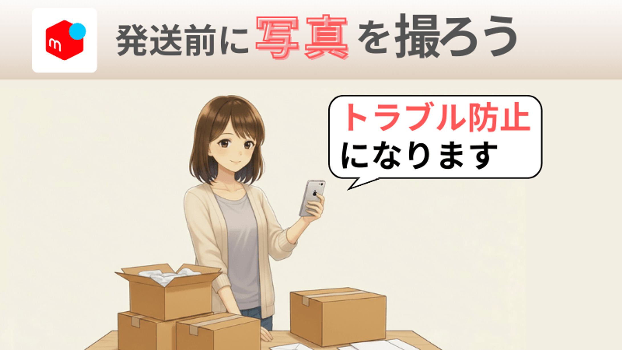 メルカリ発送前に写真を撮ろう　トラブル防止になります｜図解画像-1