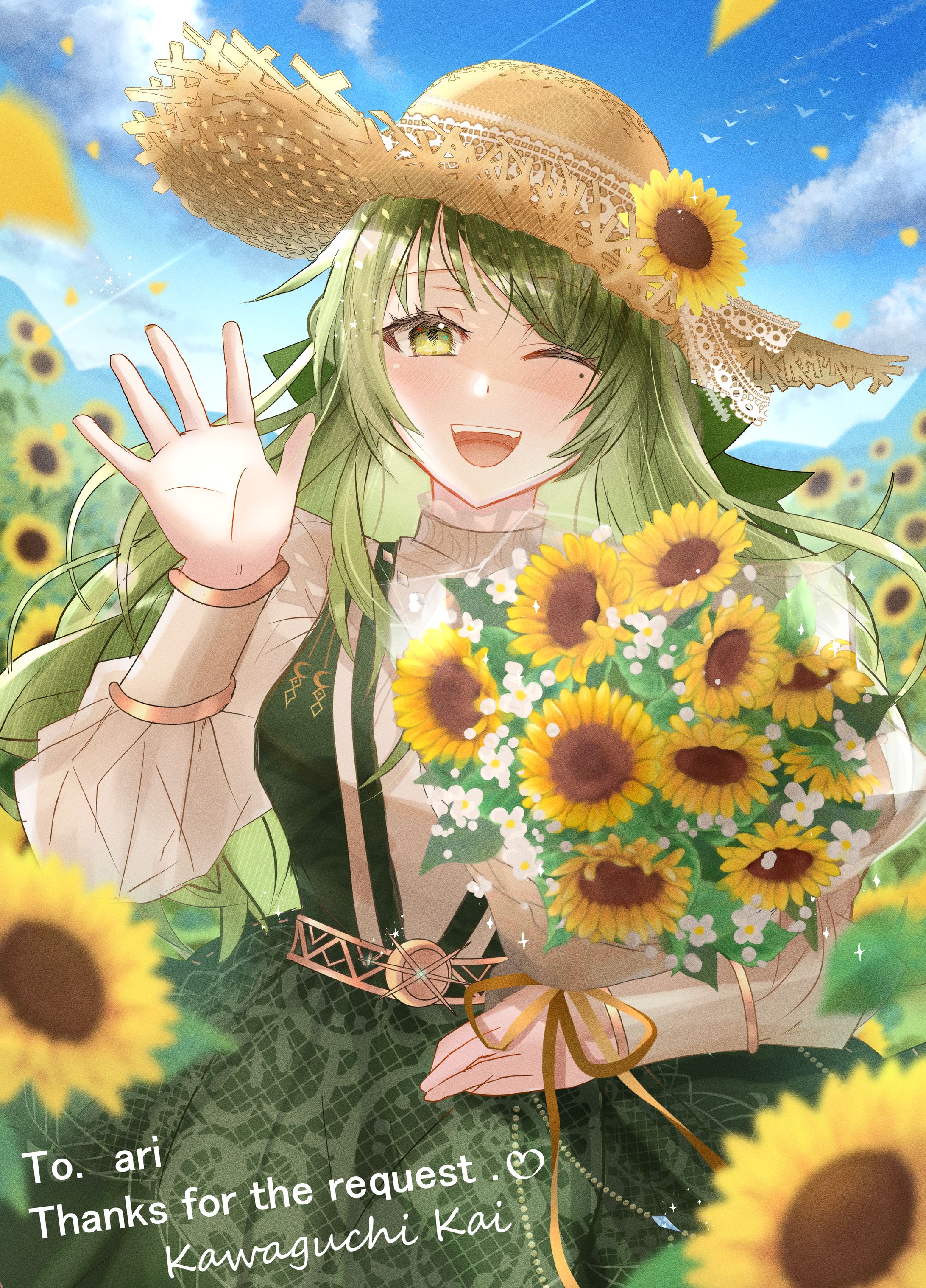 Skeb依頼 オリジナルキャラ「ひまわりの花束と共に」-1