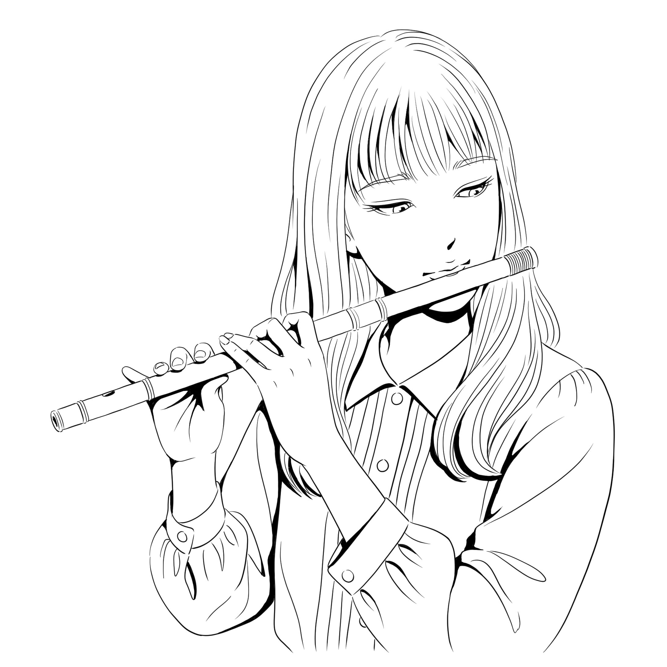 篠笛を奏でる表情-1