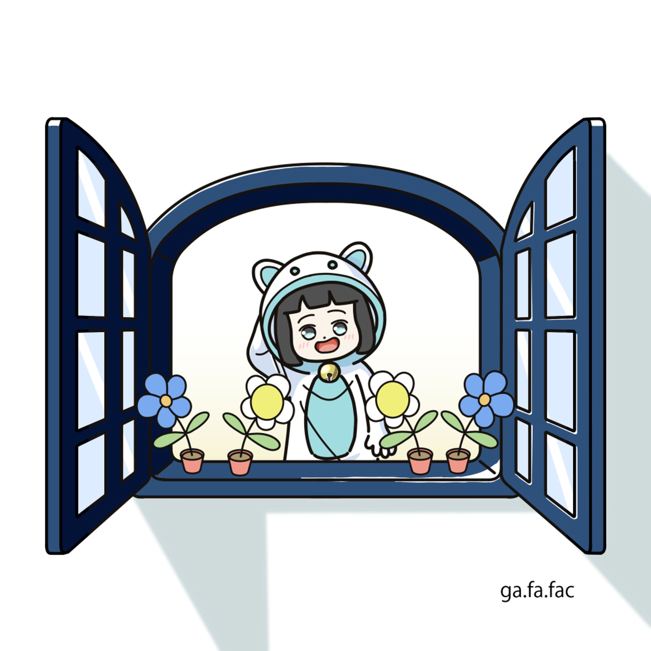 窓と着ぐるみ女の子-1