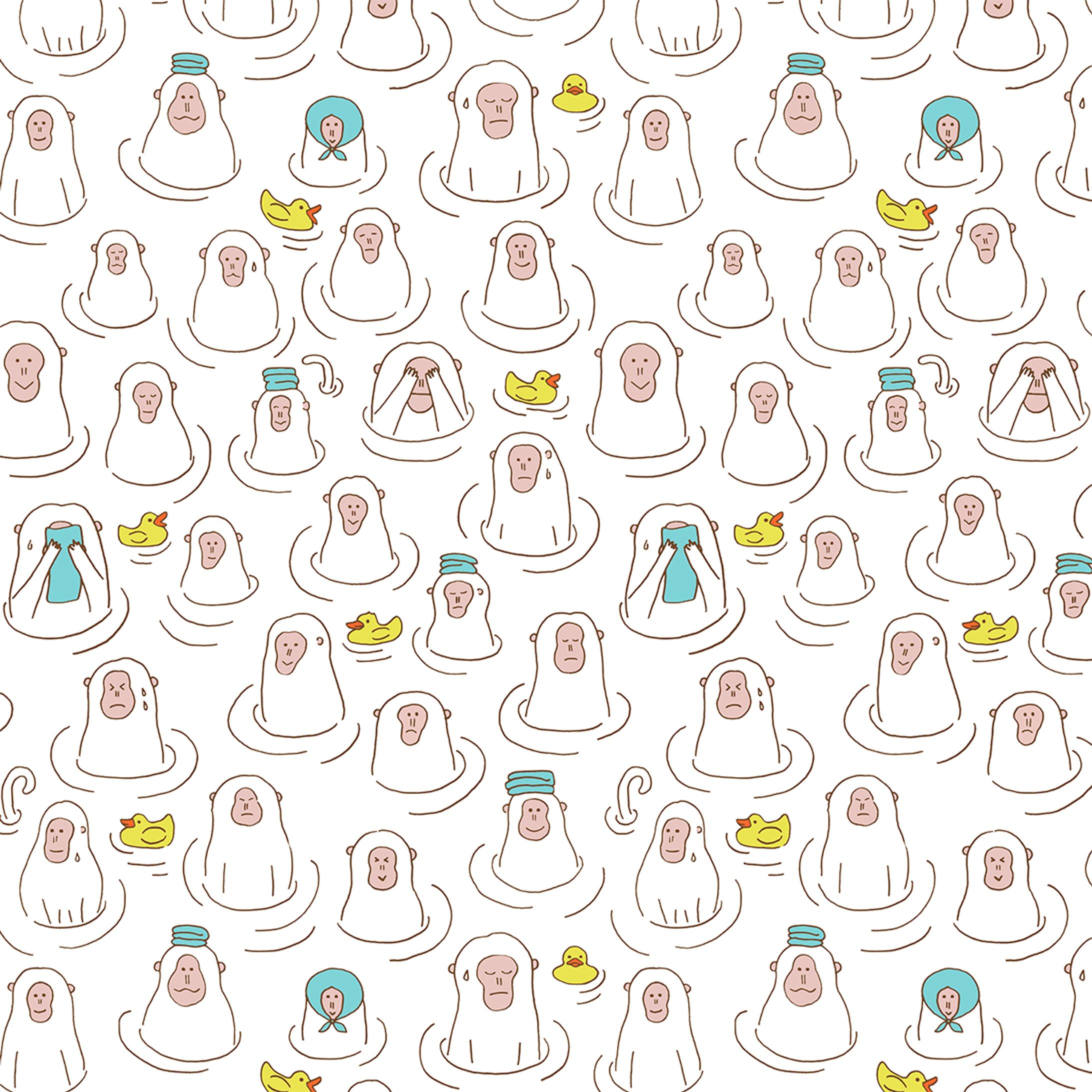 温泉モンキー、満員御礼 / テキスタイルデザイン-1